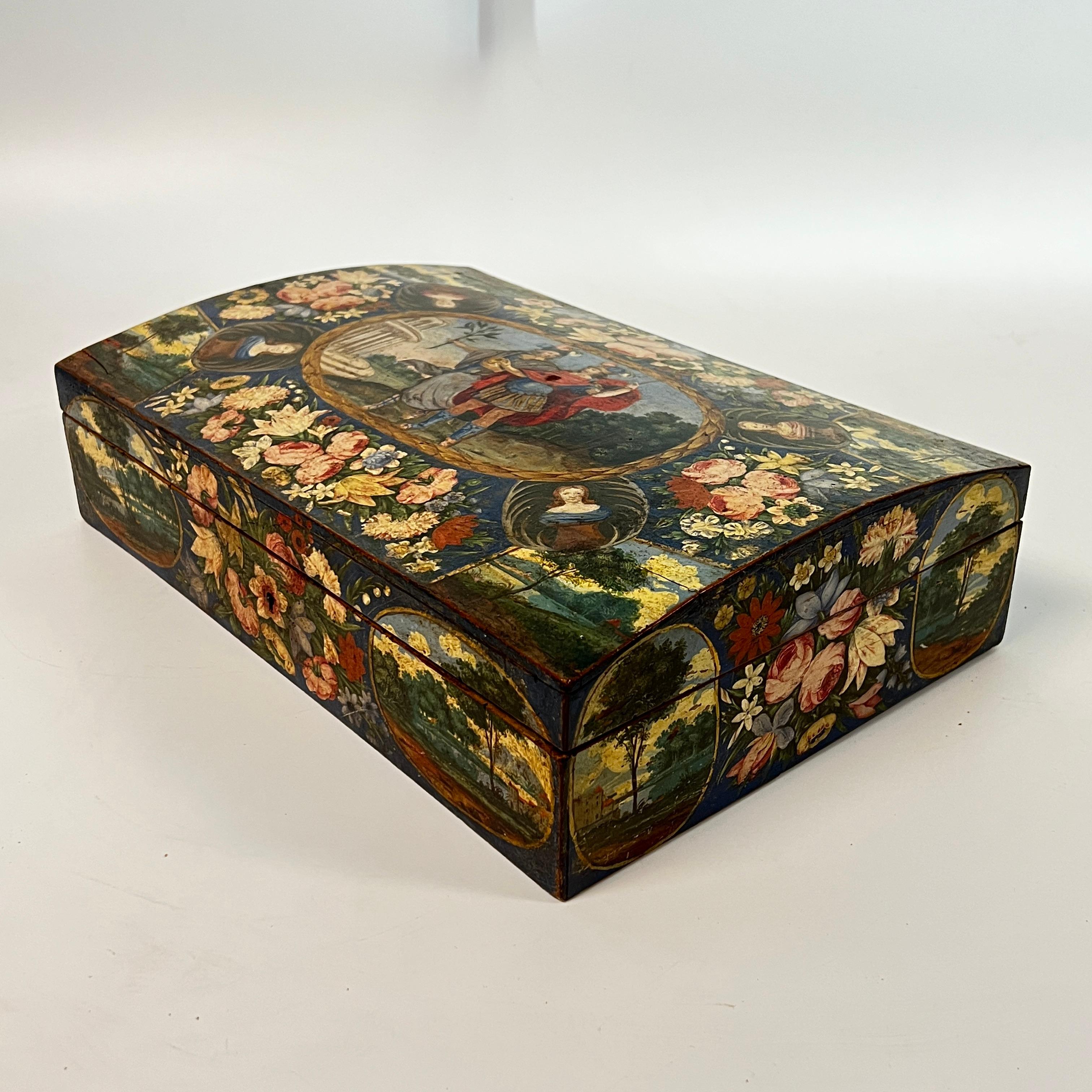 Louis XIV Period Polychrome-Painted Casket Writing Box In Good Condition In New York, US