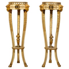 18th Century Neoclassical Sculpted Lacquered Gilded Wood Pair Italian Gueridons