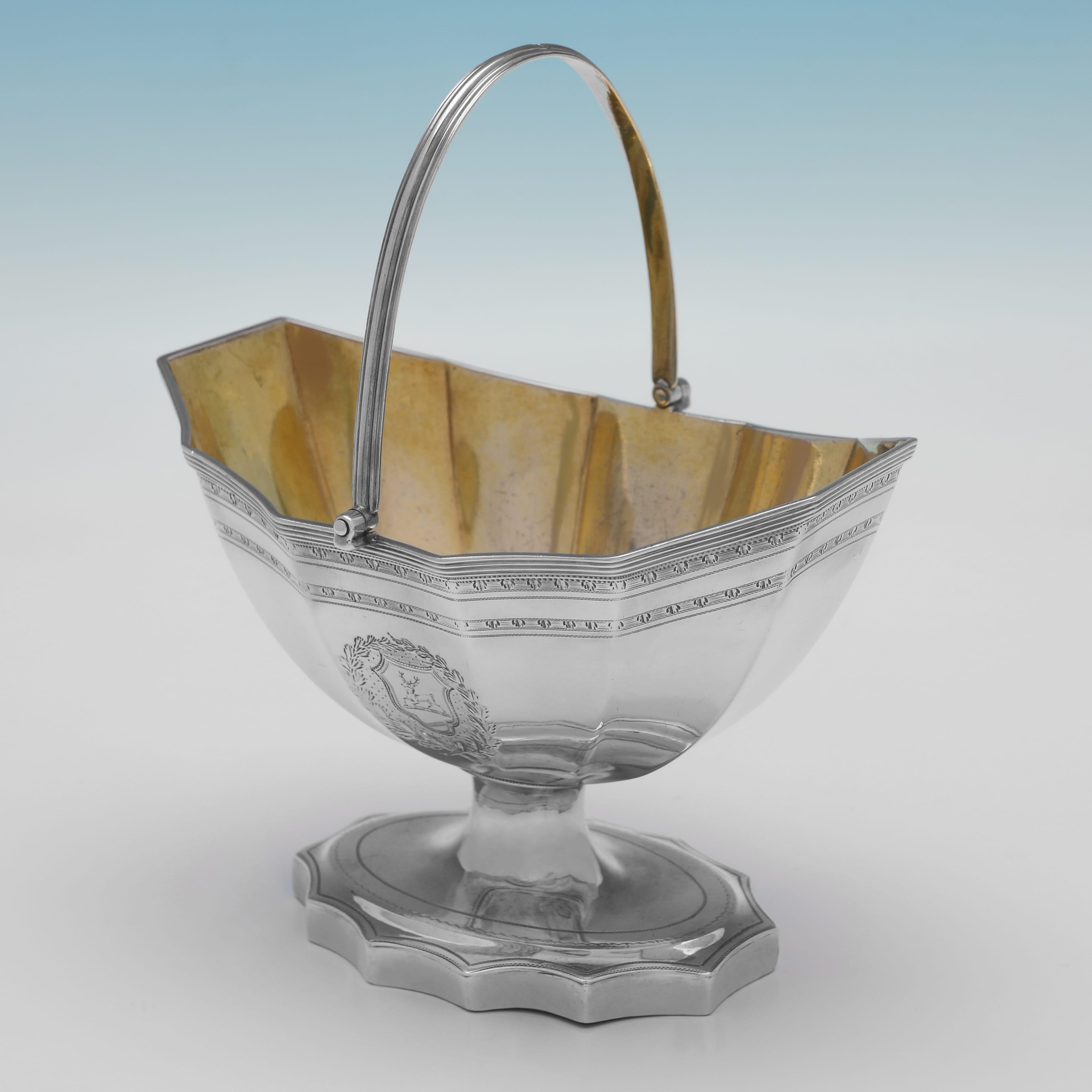 English 18th century Neoclassical silver sugar basket by Henry Chawner London 1792