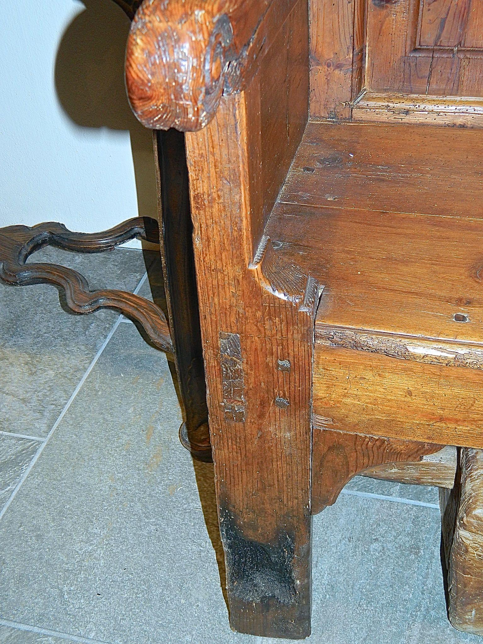 18th Century Neoclassical Spanish High Back Bench, Honey Pine 5