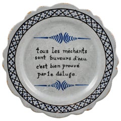 18th Century Nevers French Revolution Parlante Motto Tin-Glazed Faïence Dish
