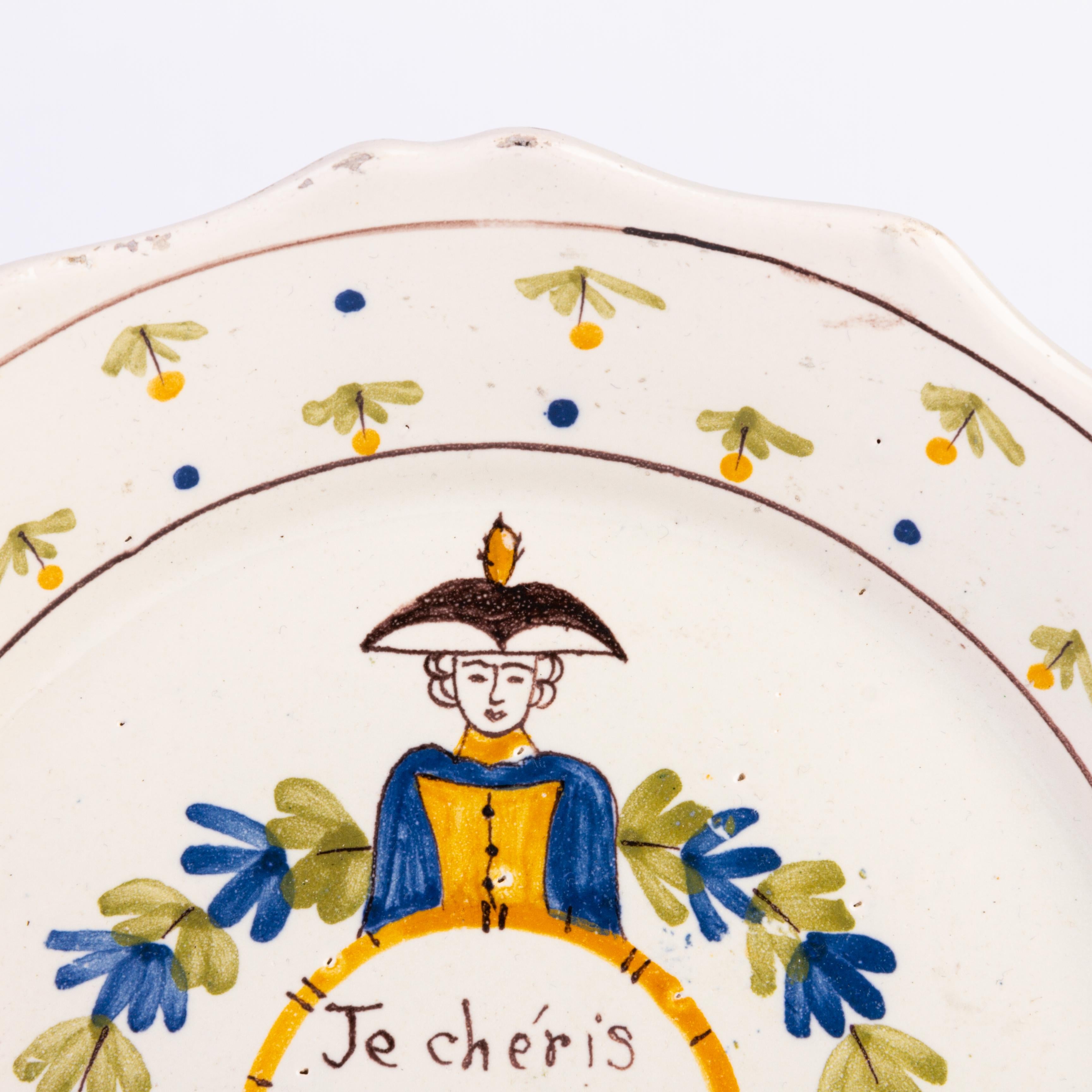 18th Century Nevers French Revolution Polychrome Tin-Glazed Faience Plate  In Good Condition For Sale In Nottingham, GB