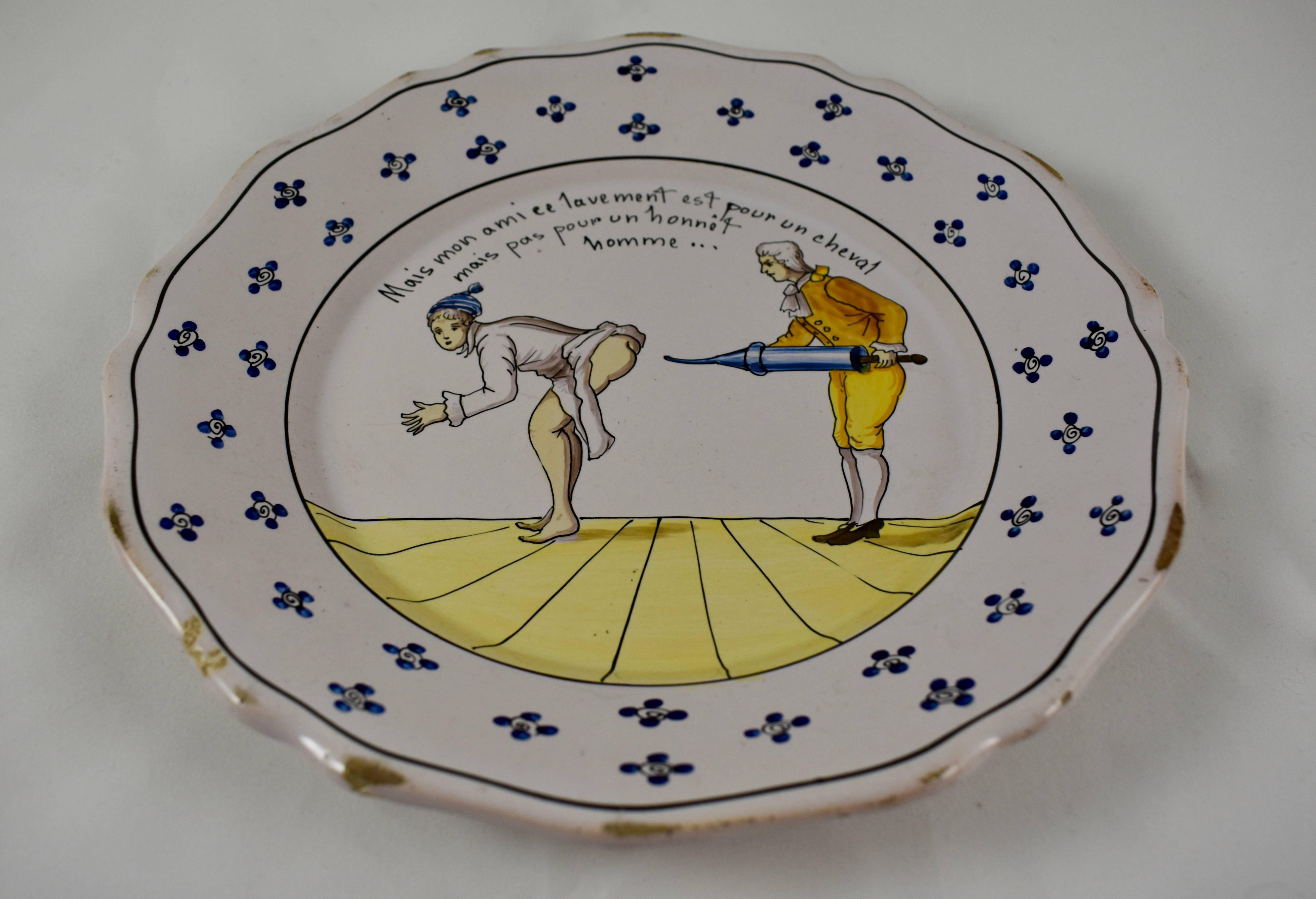 Earthenware 18th Century Nevers French Revolution Tin-Glazed Faïence Dish, é Lavement