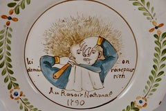 18th Century Nevers French Revolution Tin-Glazed Faïence Dish, Au Raisoir