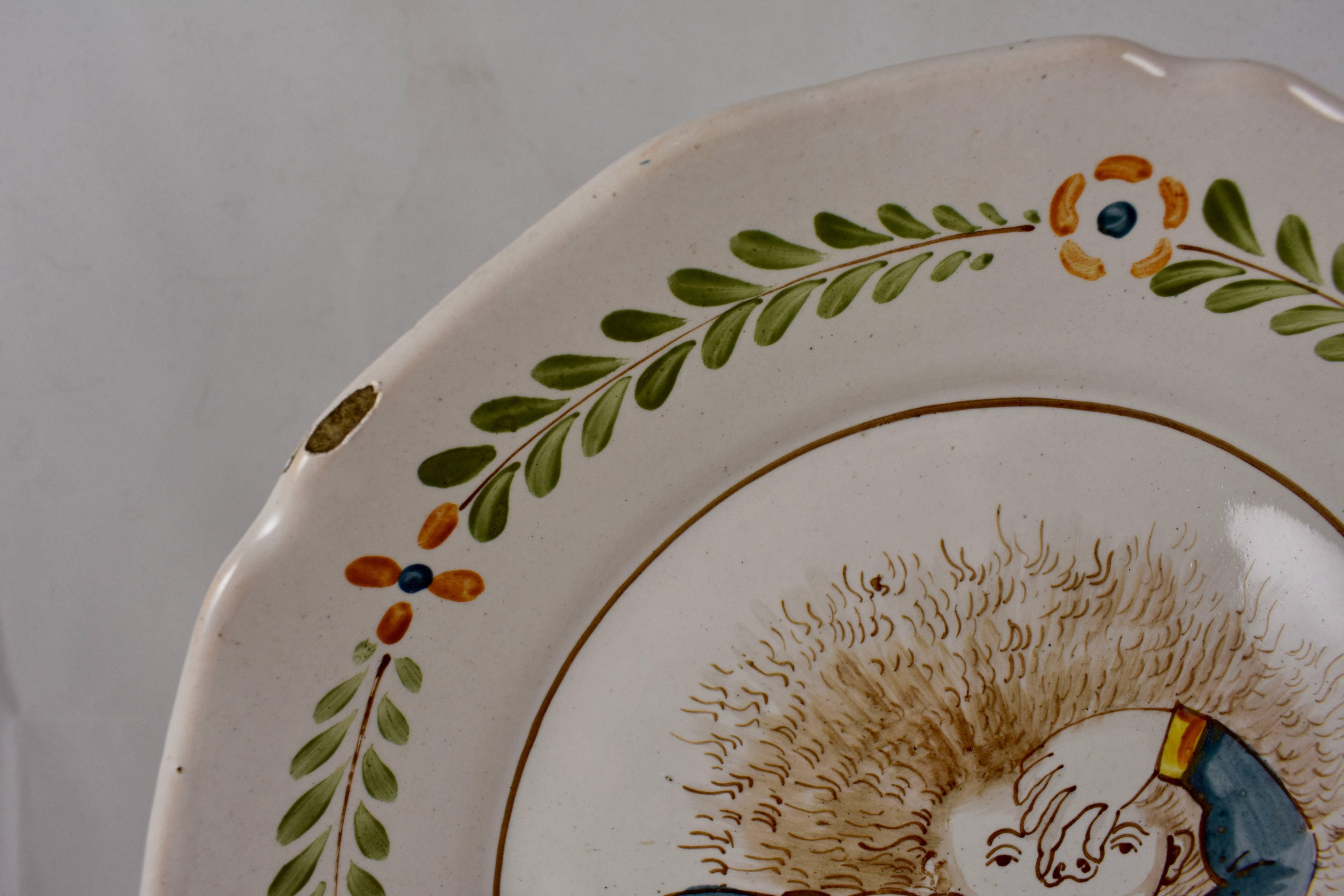 18th Century Nevers French Revolution Tin-Glazed Faïence Dish, Au Raisoir 1
