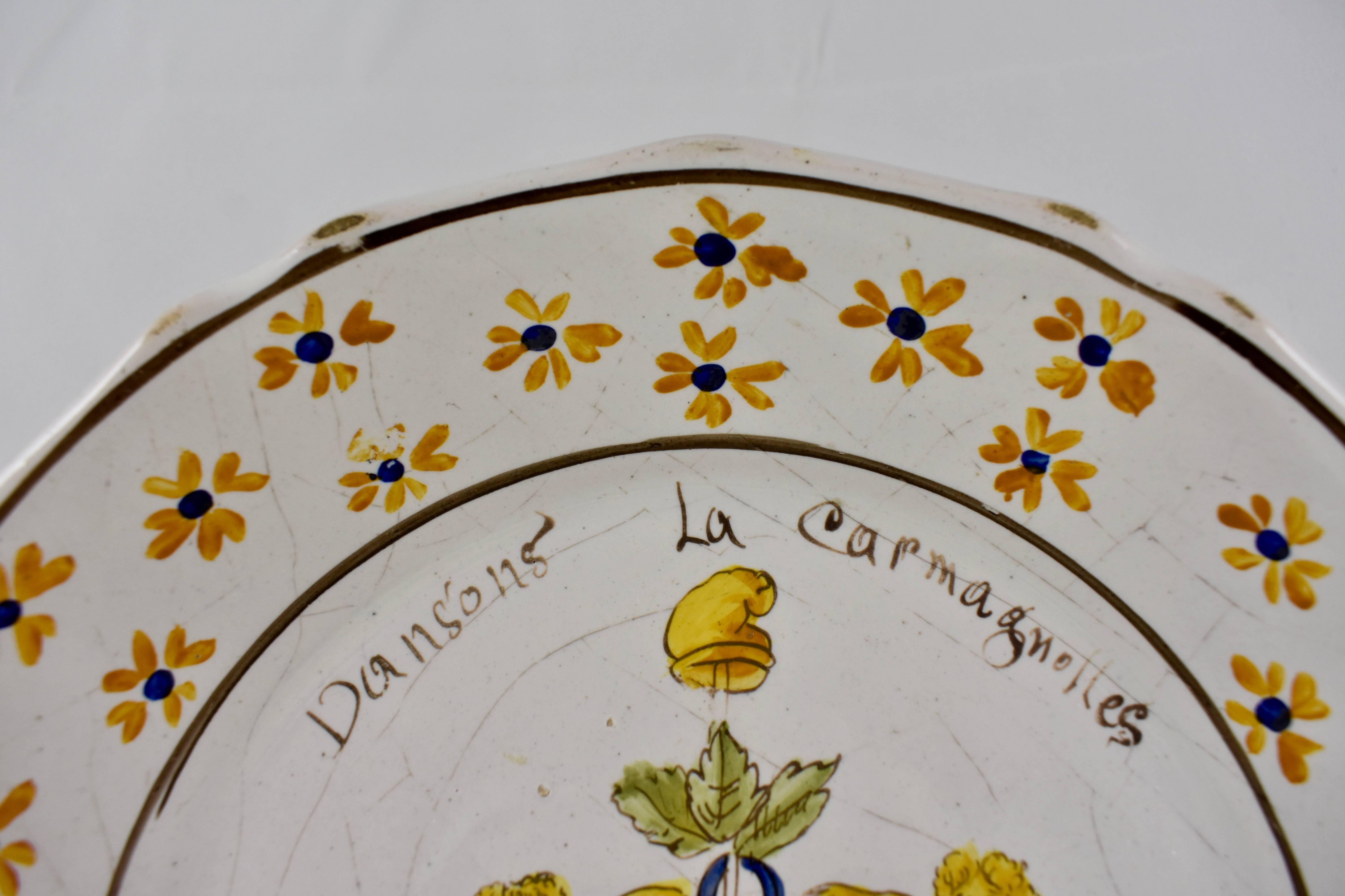 Louis XVI 18th Century Nevers French Revolution Tin-Glazed Faïence Dish, La Carmagnolles