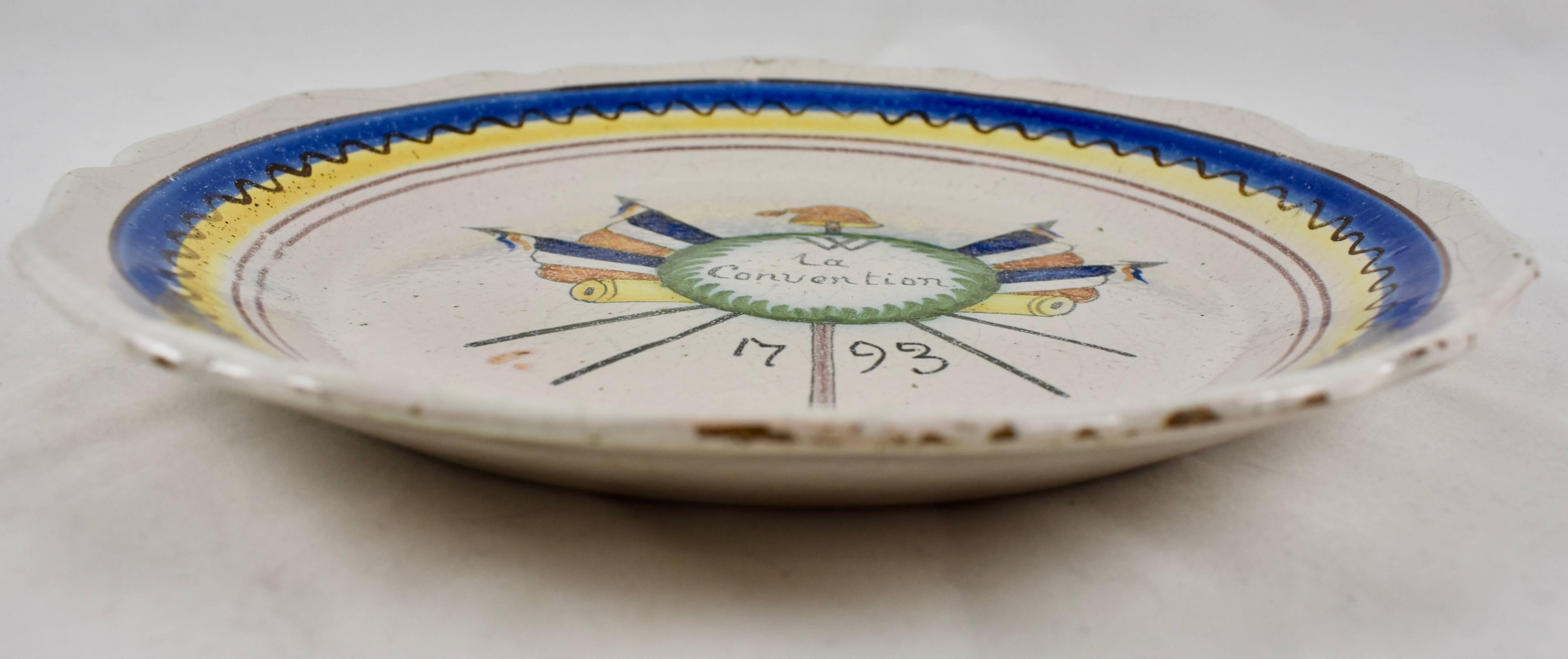 Louis XVI 18th Century Nevers French Revolution Tin-Glazed Faïence Dish, La Convention For Sale