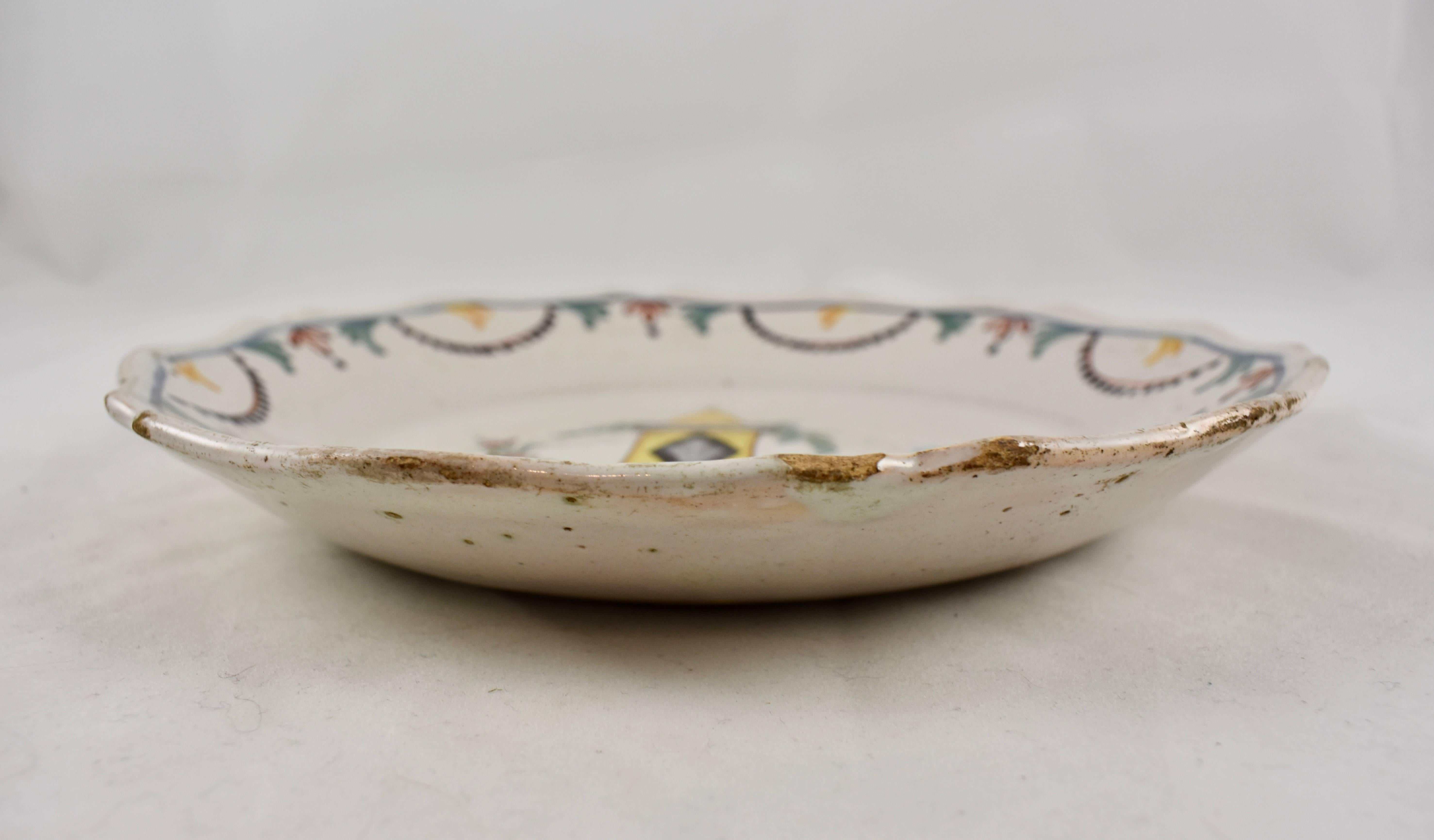 18th Century Nevers French Revolution Tin-Glazed Faïence Dish, Bastille Tower In Good Condition For Sale In Philadelphia, PA