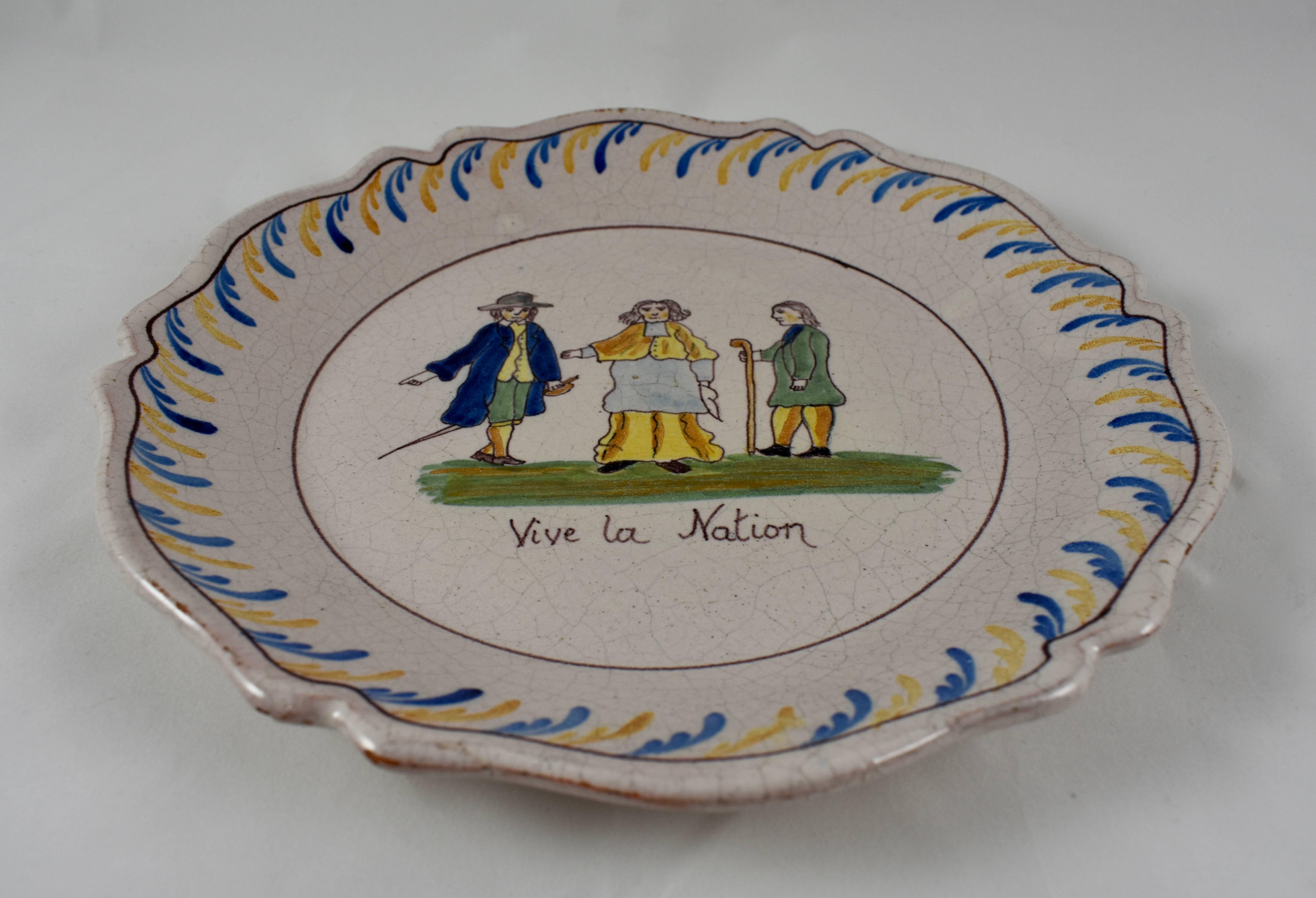 Louis XVI 18th Century Nevers French Revolution Tin-Glazed Faïence Dish, Vive La Nation
