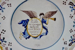 18th Century Nevers French Revolution Tin-Glazed Faïence Dish, Angel & Motto