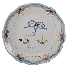 18th Century Nevers French Revolution Tin-Glazed Faïence Dish, L'équité