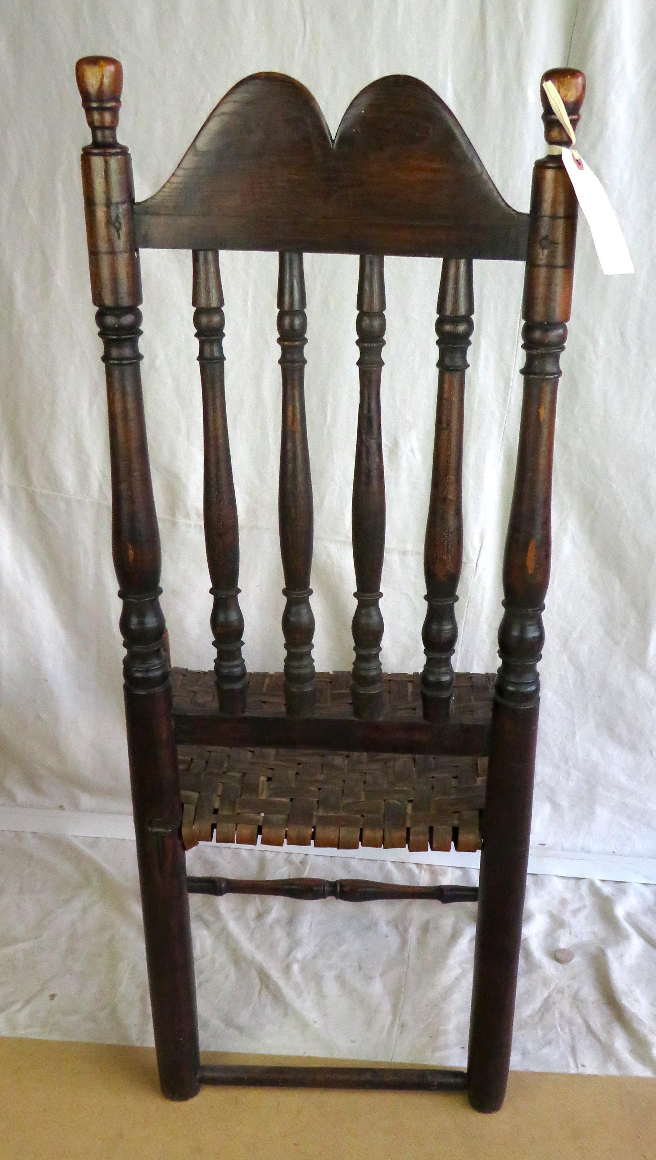 American 18th Century New England Bannister Back Side Chair with Woven Seat For Sale