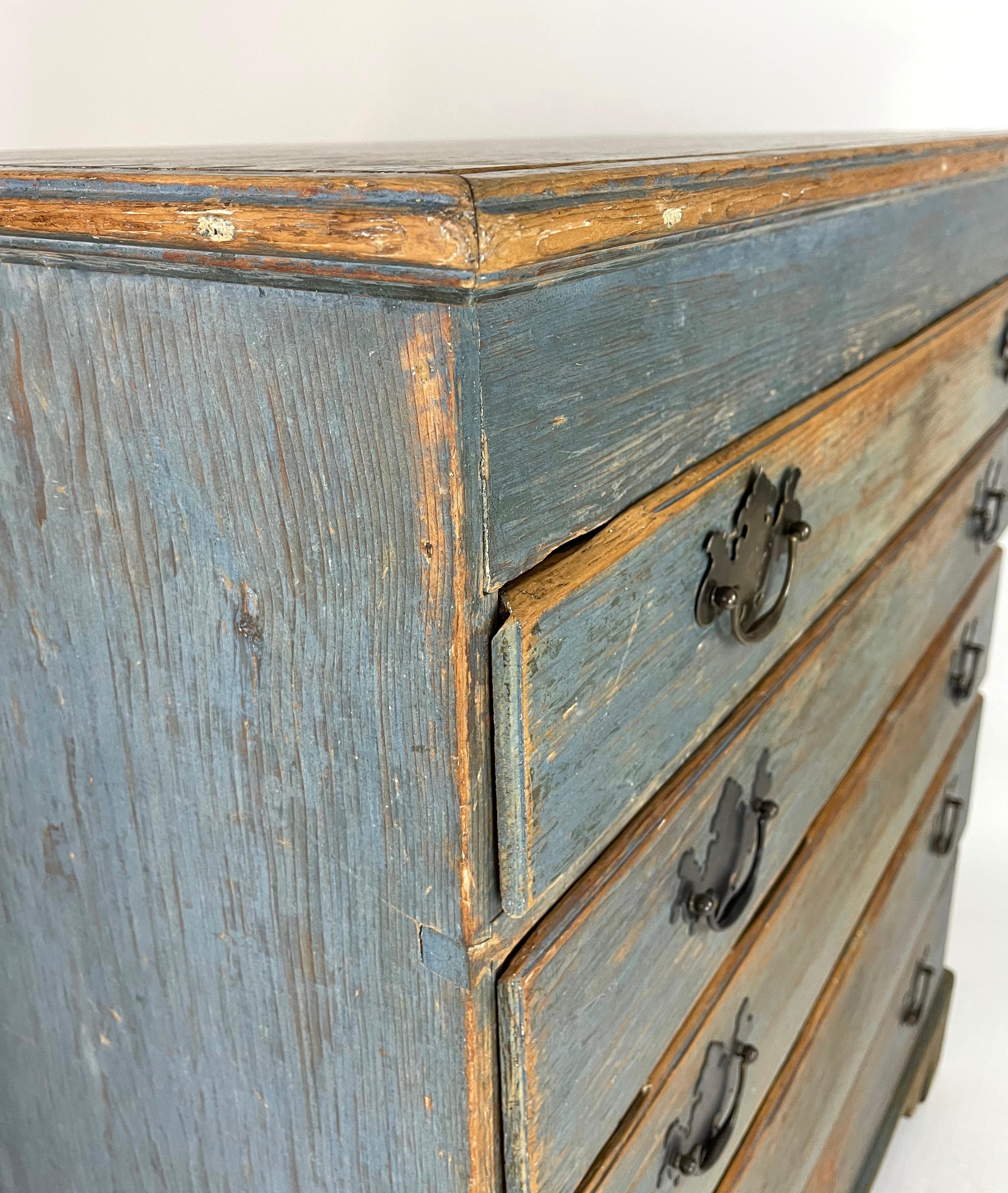 18th Century New England Blue Painted Pine Chest of Drawers 3