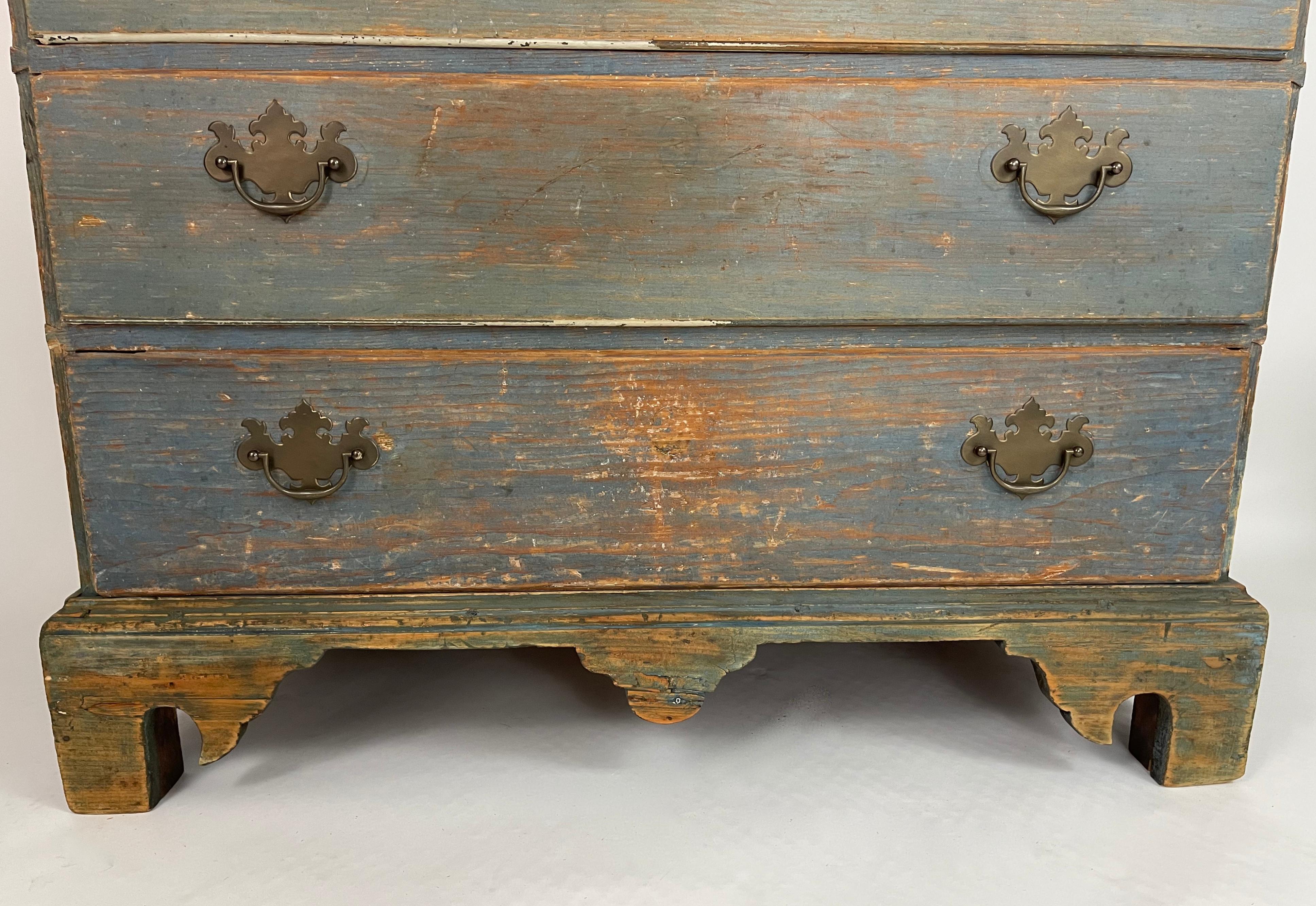 18th Century New England Blue Painted Pine Chest of Drawers 5