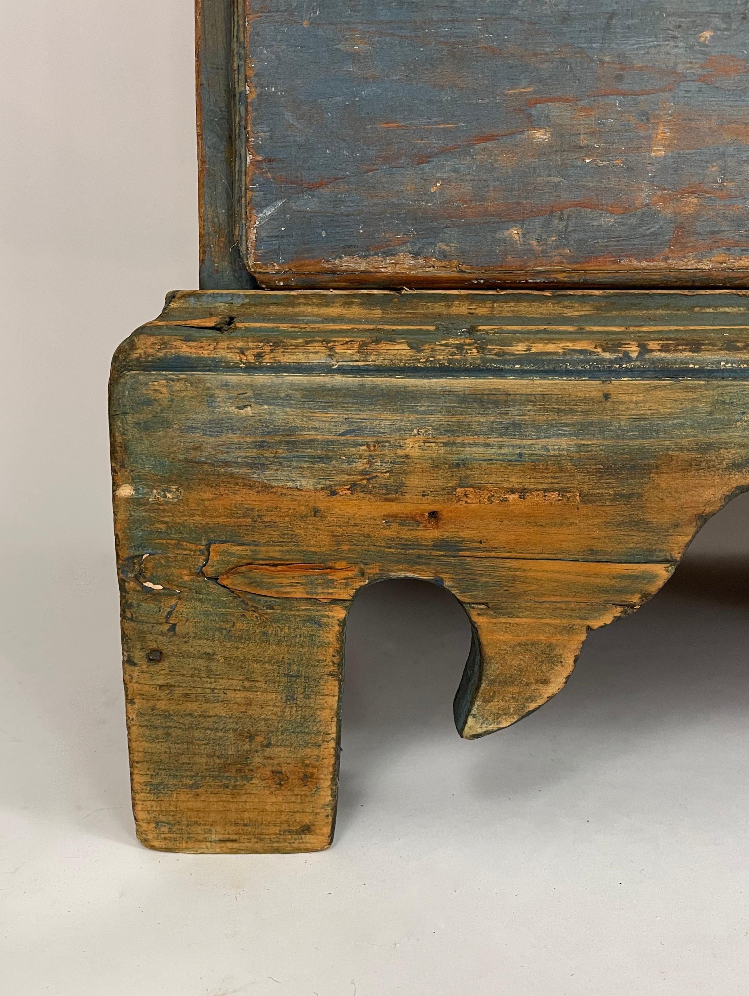 18th Century New England Blue Painted Pine Chest of Drawers 6