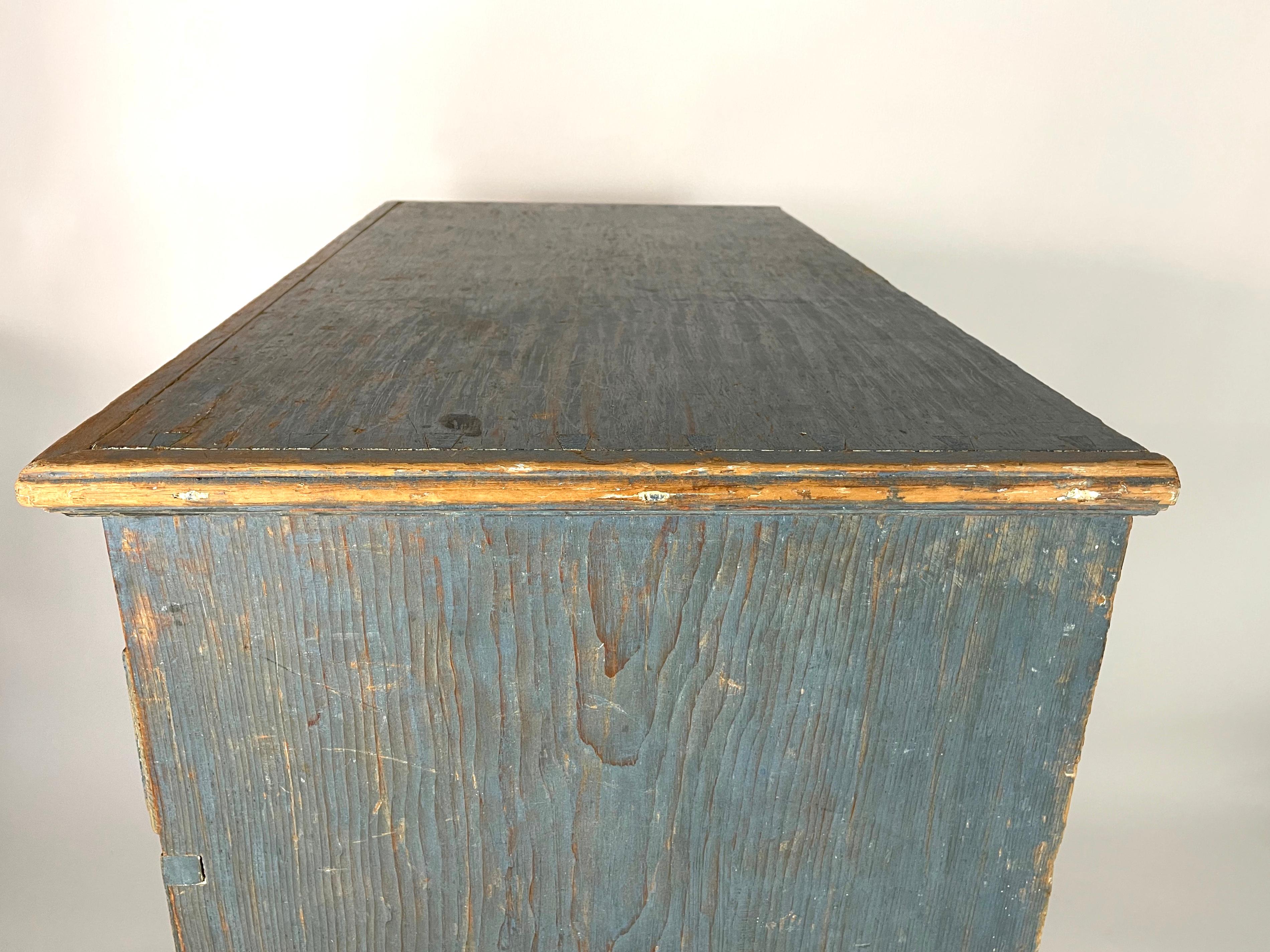 18th Century and Earlier 18th Century New England Blue Painted Pine Chest of Drawers