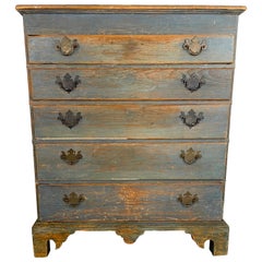 Antique 18th Century New England Blue Painted Pine Chest of Drawers