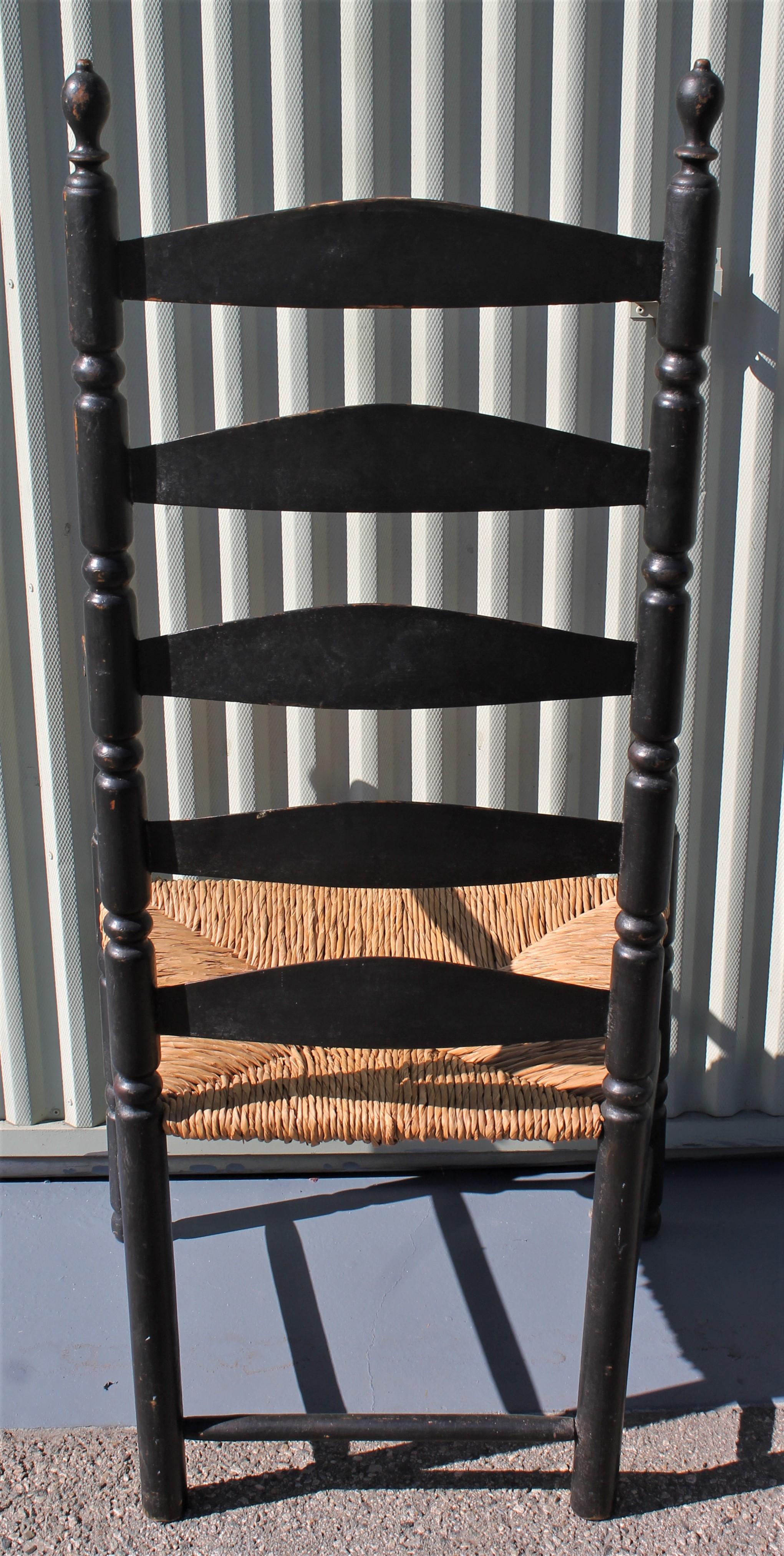 Country 18th Century New England Ladderback Chair in Original Black Paint For Sale