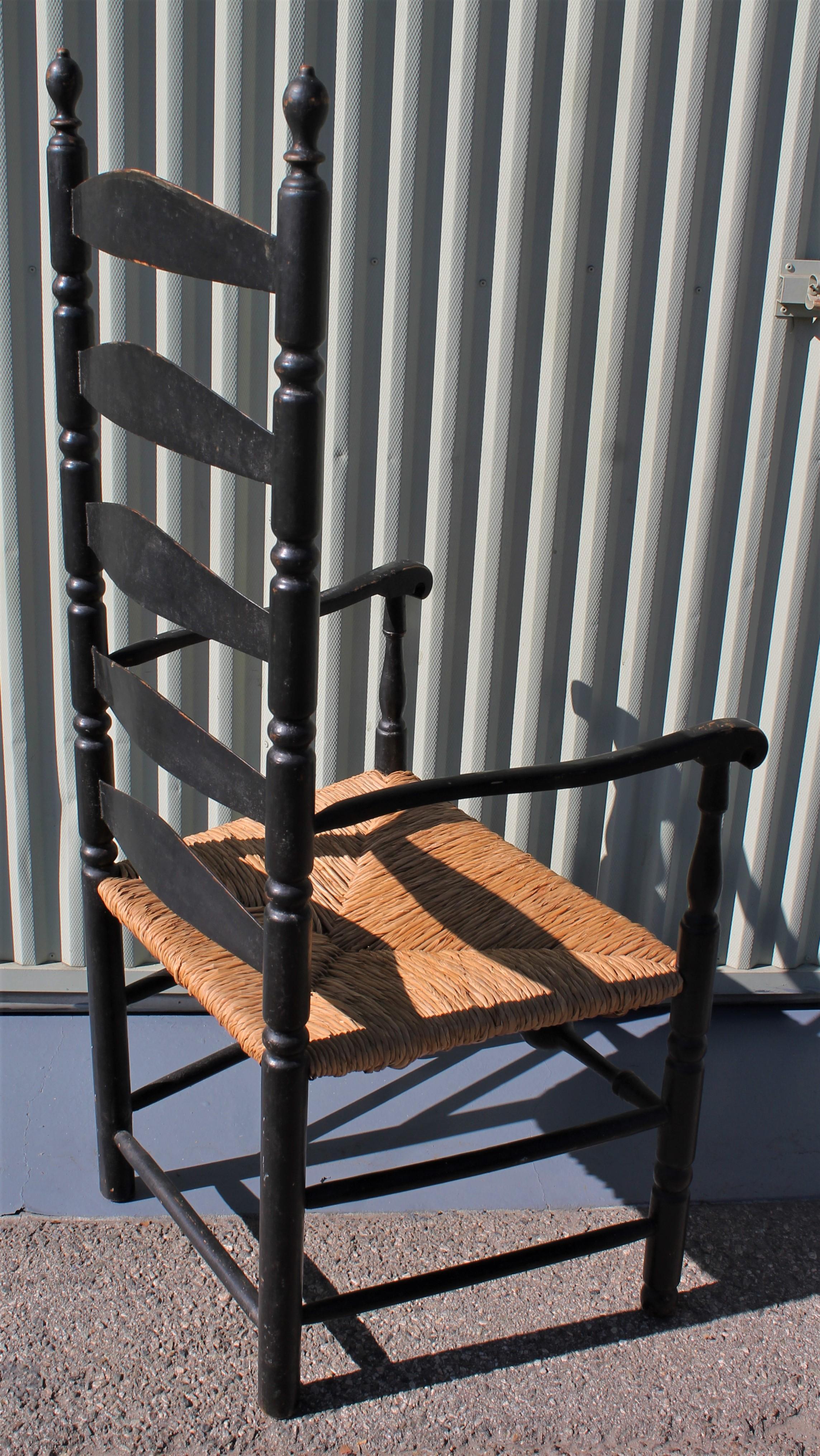 American 18th Century New England Ladderback Chair in Original Black Paint For Sale