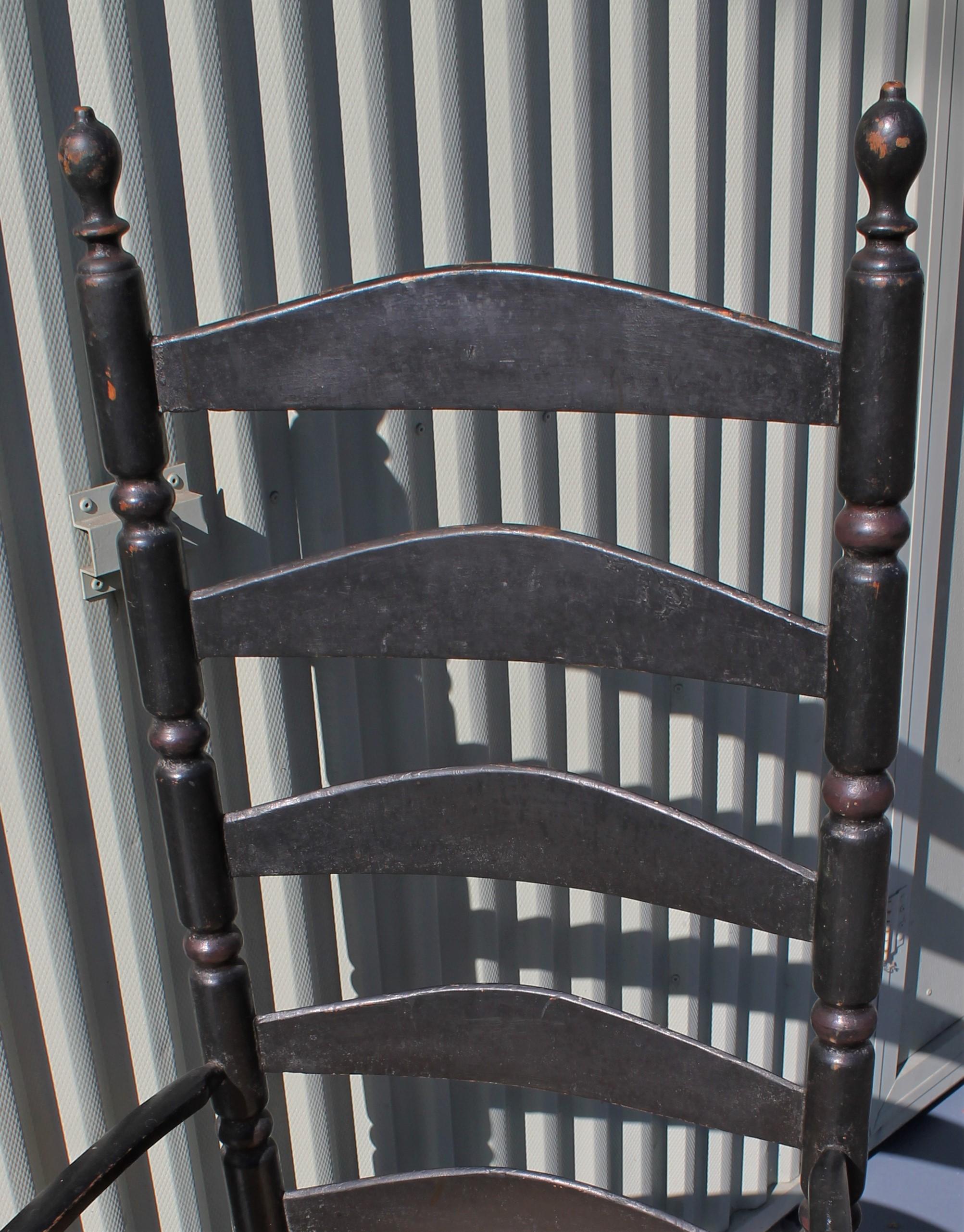 19th Century 18th Century New England Ladderback Chair in Original Black Paint For Sale