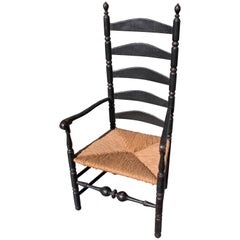 18th Century New England Ladderback Chair in Original Black Paint