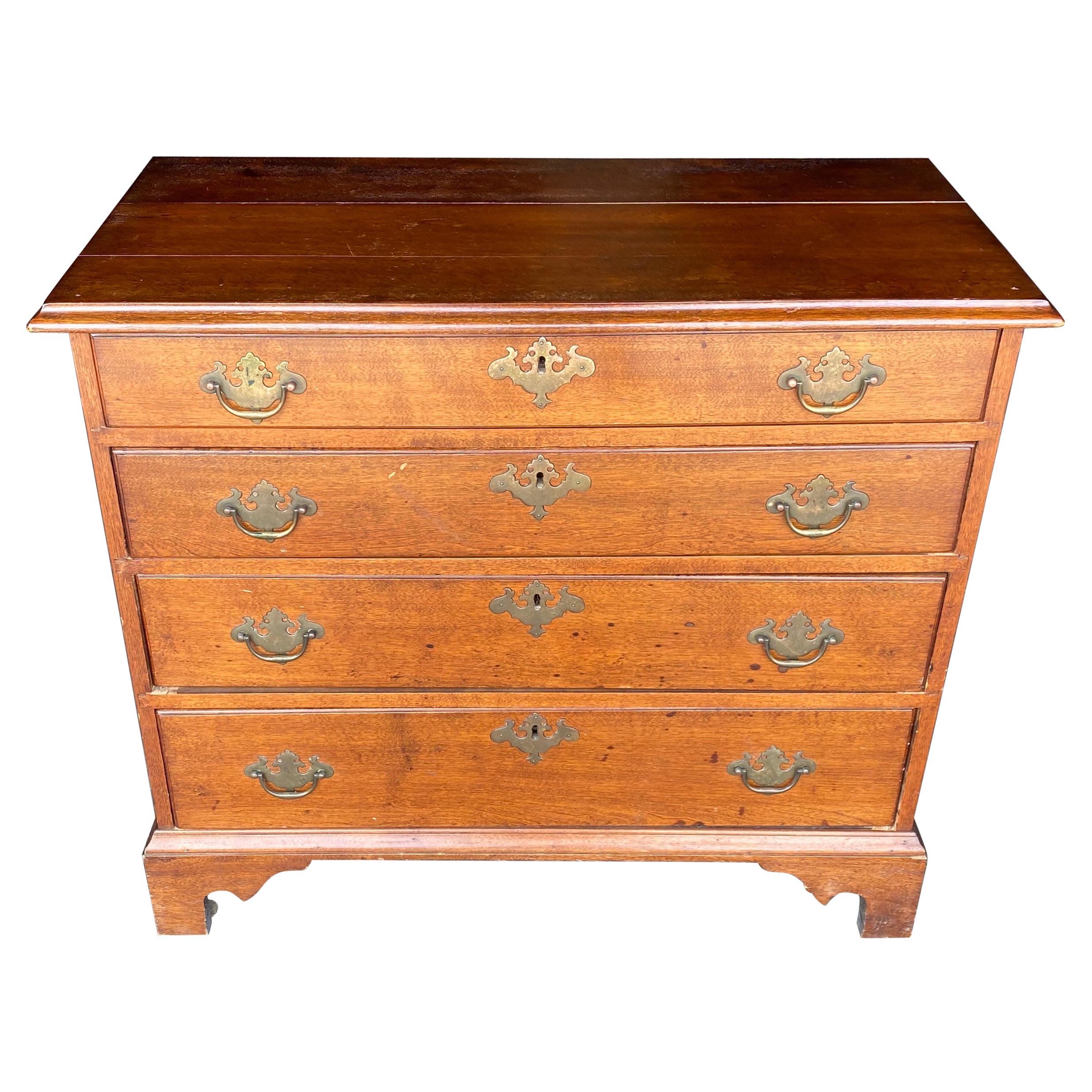18th Century New England Mahogany Four Drawer Chest For Sale
