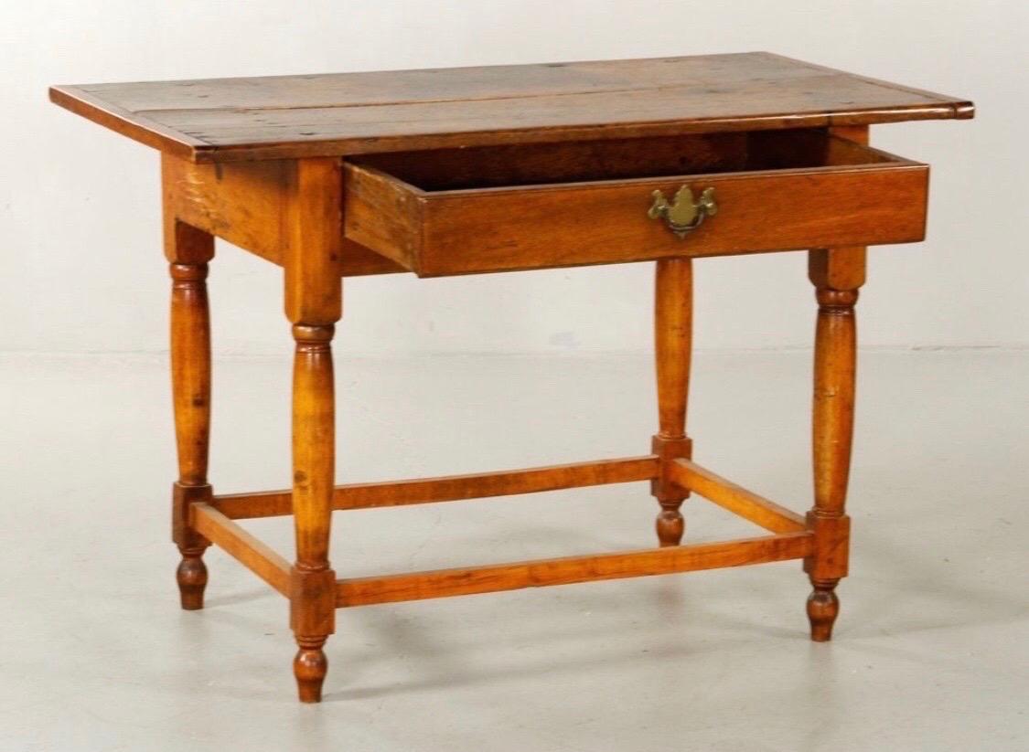 18th century tavern table, maple and pine, with bread board top and drawer.