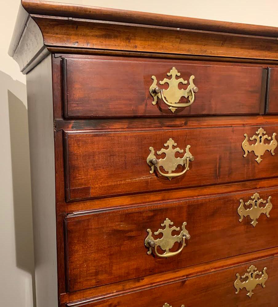 American 18th Century New England Maple Highboy with Carved Fan Decoration