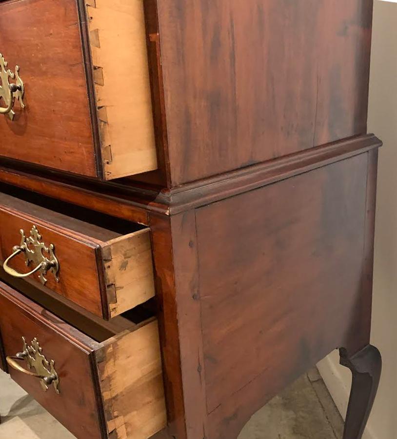 18th Century and Earlier 18th Century New England Maple Highboy with Carved Fan Decoration