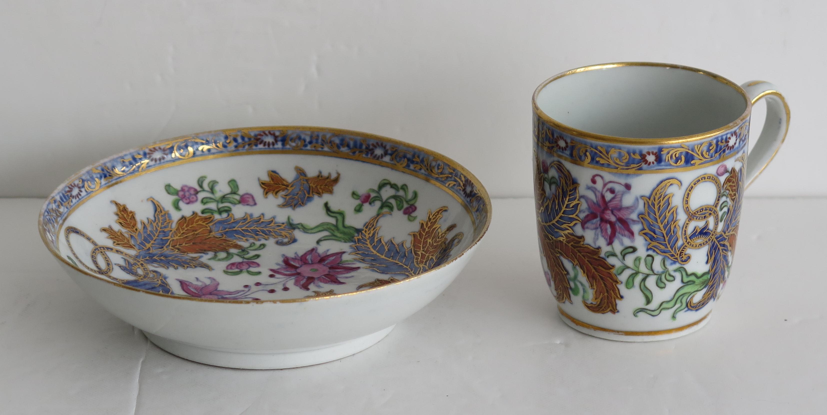 18th Century Newhall Porcelain Duo Coffee Cup and Saucer Pattern 274, Circa 1795 5