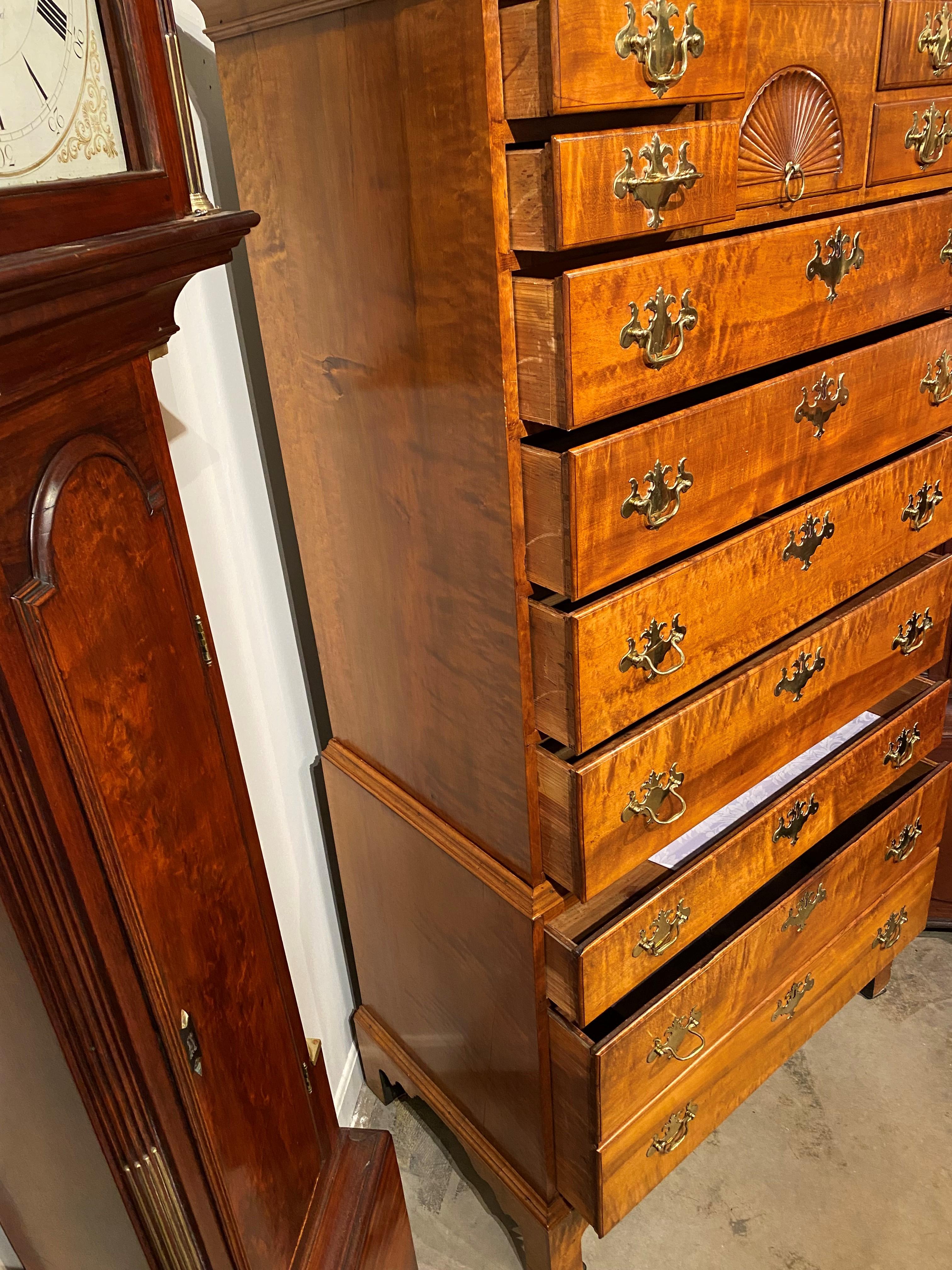 18th Century NH Dunlap School Chippendale Maple Chest on Chest 6