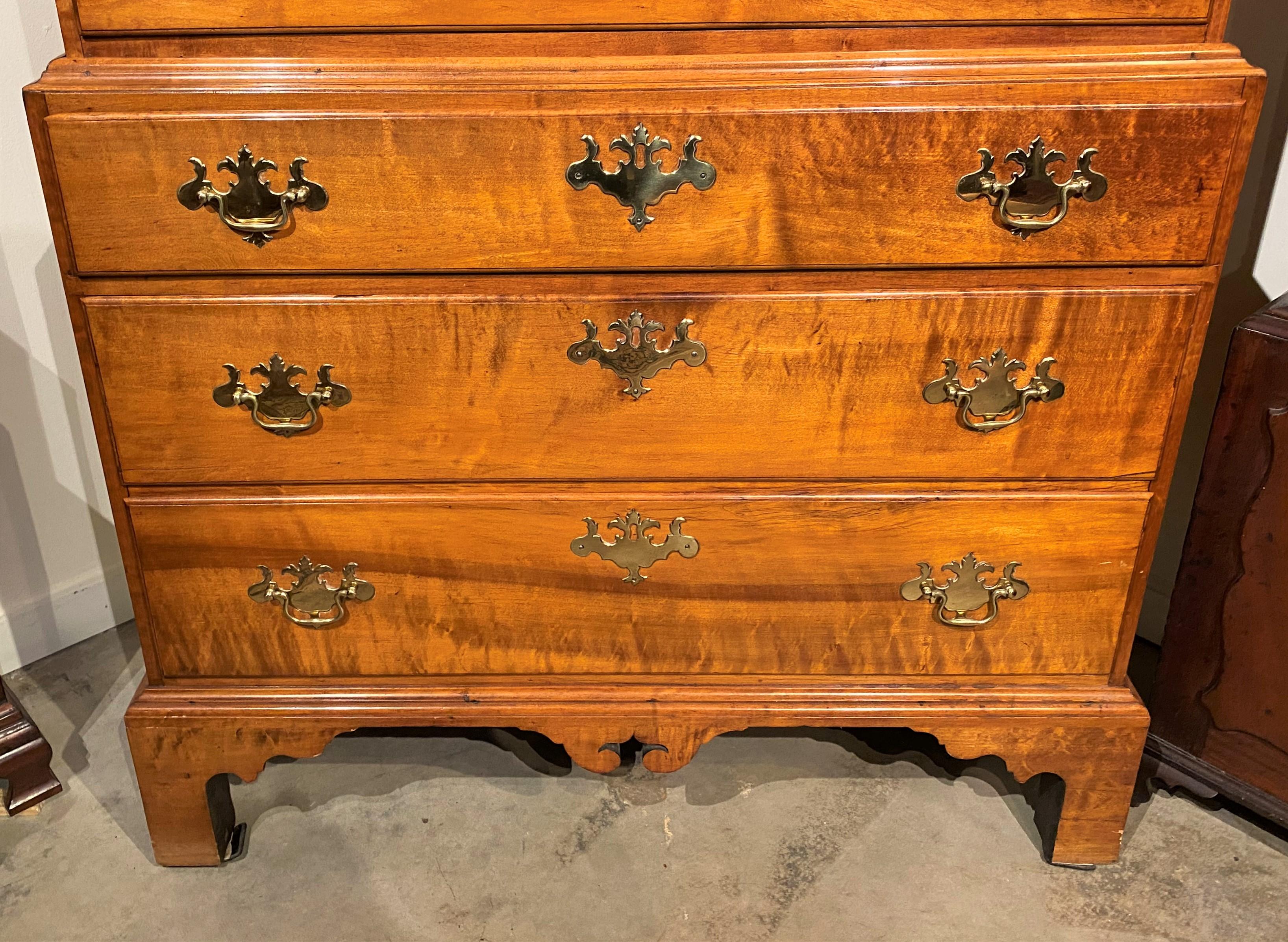 American 18th Century NH Dunlap School Chippendale Maple Chest on Chest