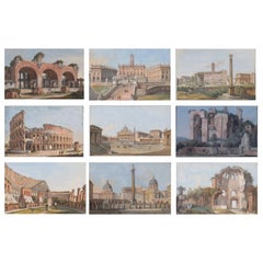 18th Century Nine Views of Rome Painting Tempera on Paper