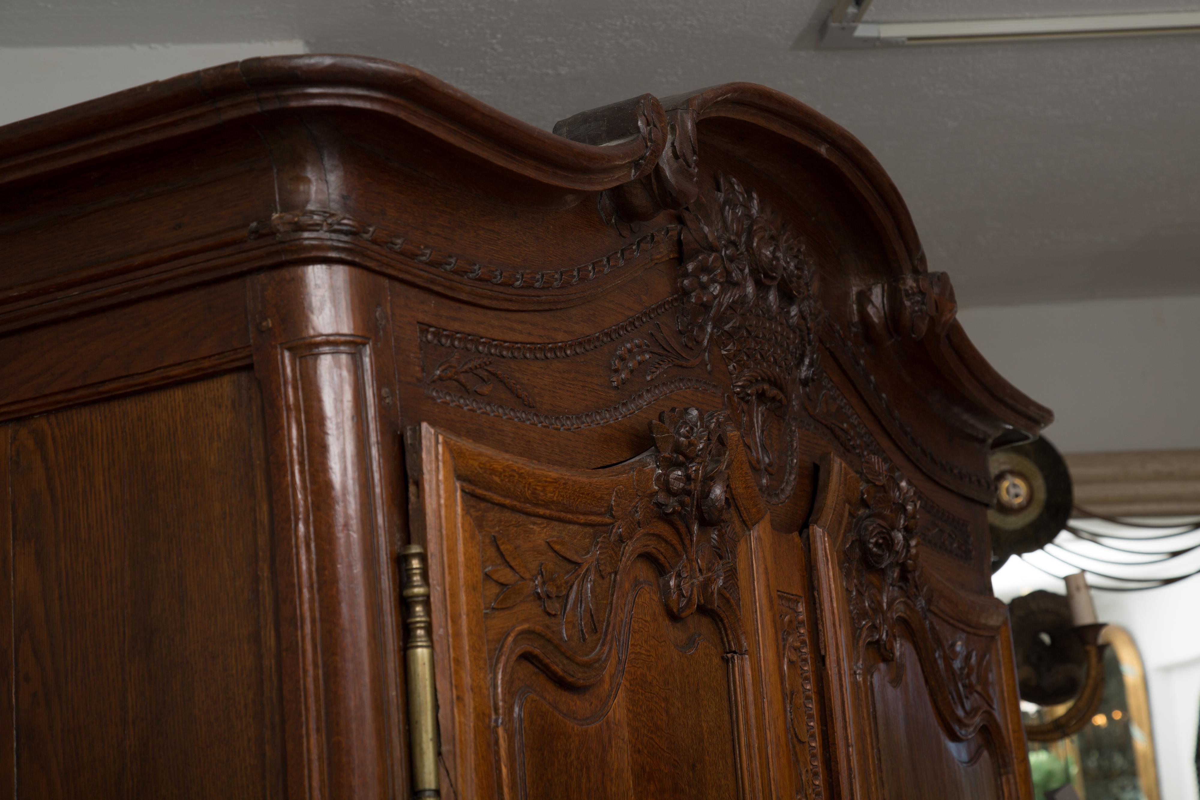 Carved 18th Century Normandy Louis XV Walnut Armoire