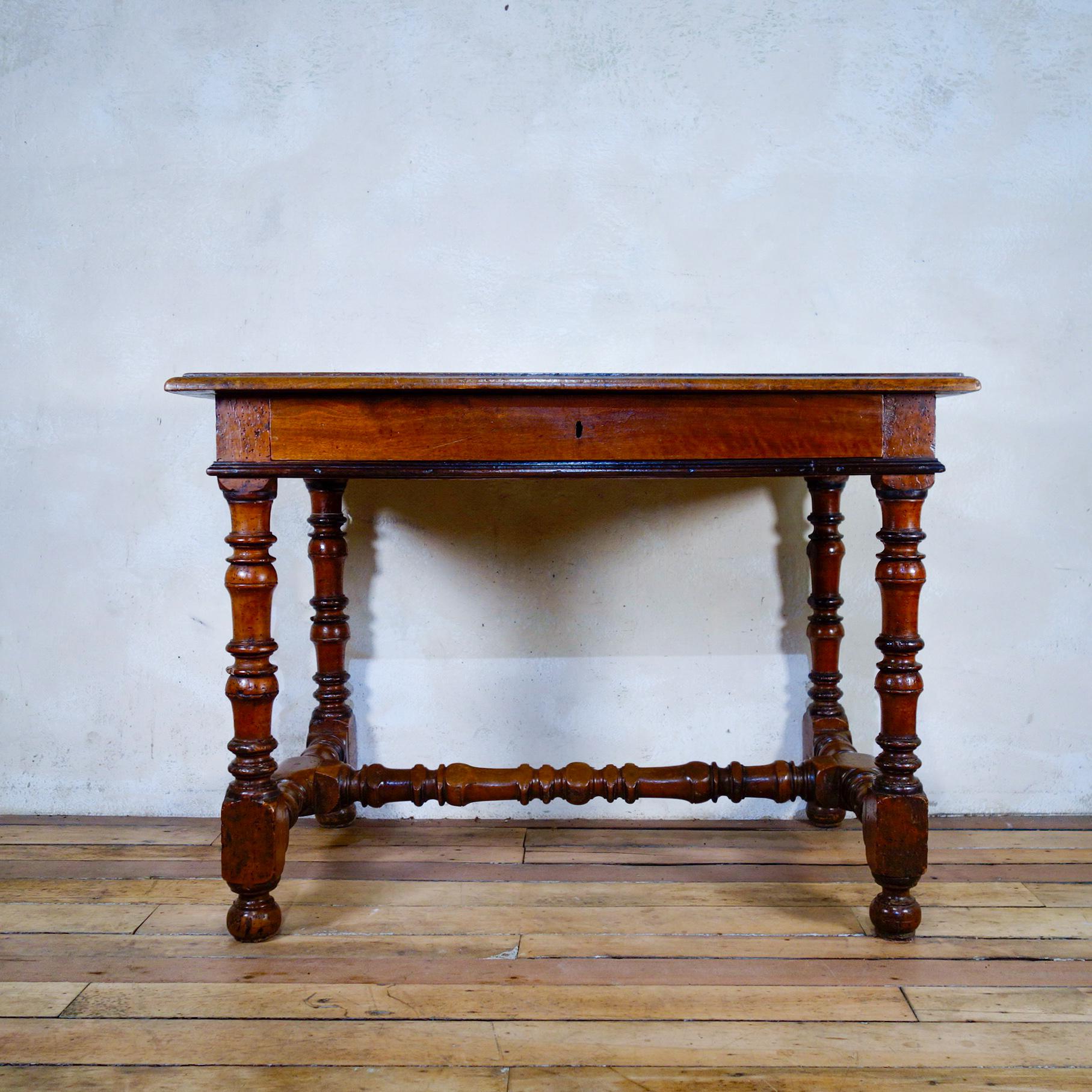 18th Century and Earlier 18th Century North Italian Fruitwood Side Table with Drawer Turned Legs