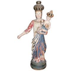 Scultura di Vergine in legno policromo del 18° secolo, Spagna del Nord