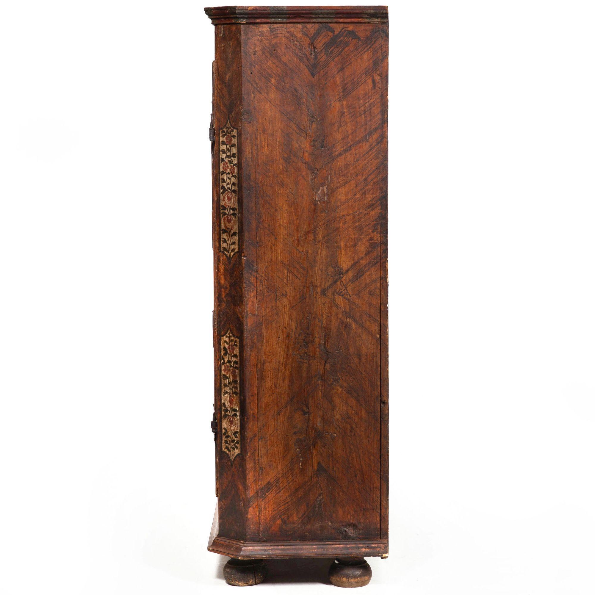 Wrought Iron 18th Century Northern European Grain-Painted Antique Wardrobe or Cupboard