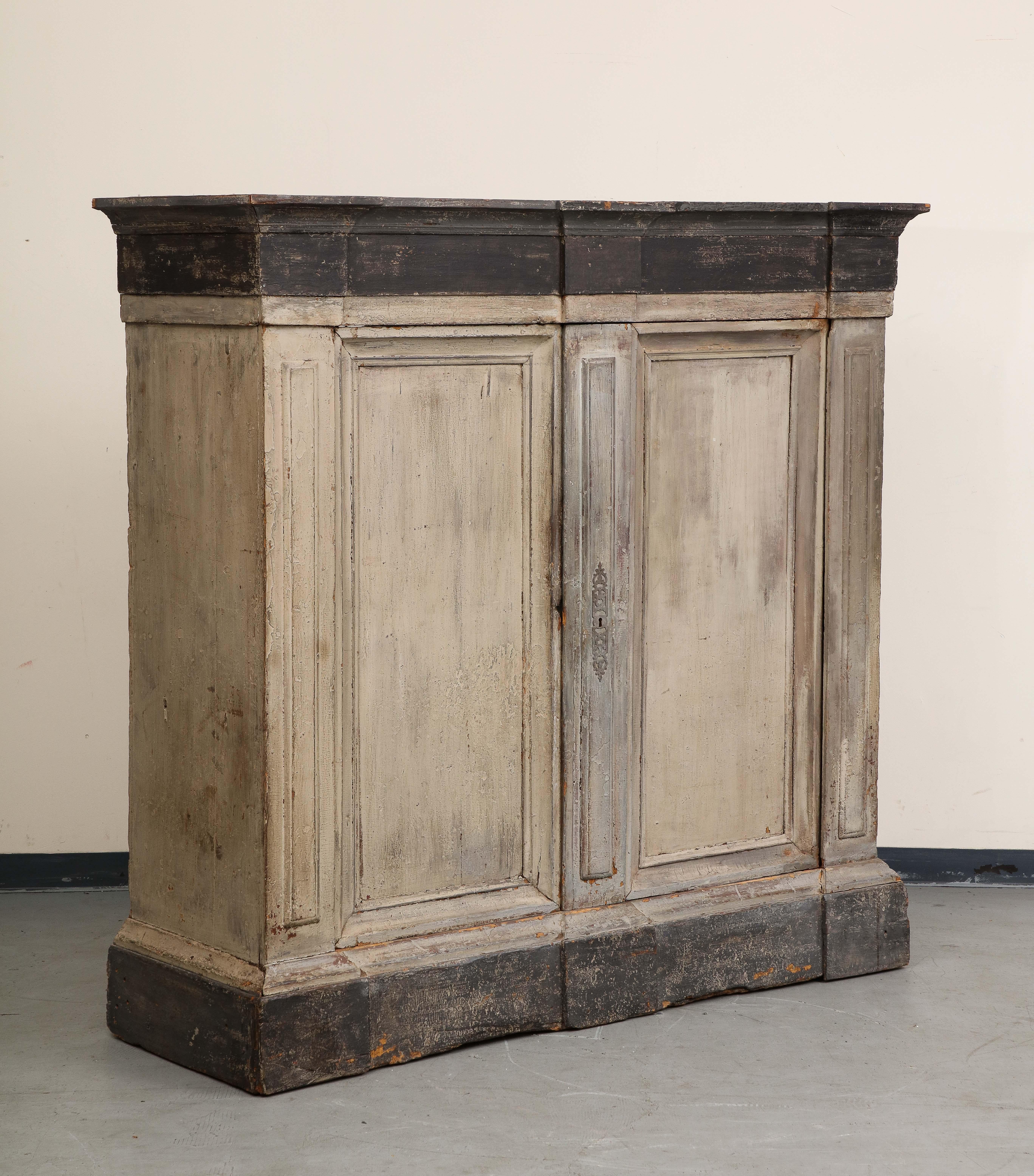 18th Century Northern European Rustic Painted Armoire/Cabinet In Fair Condition For Sale In Chicago, IL