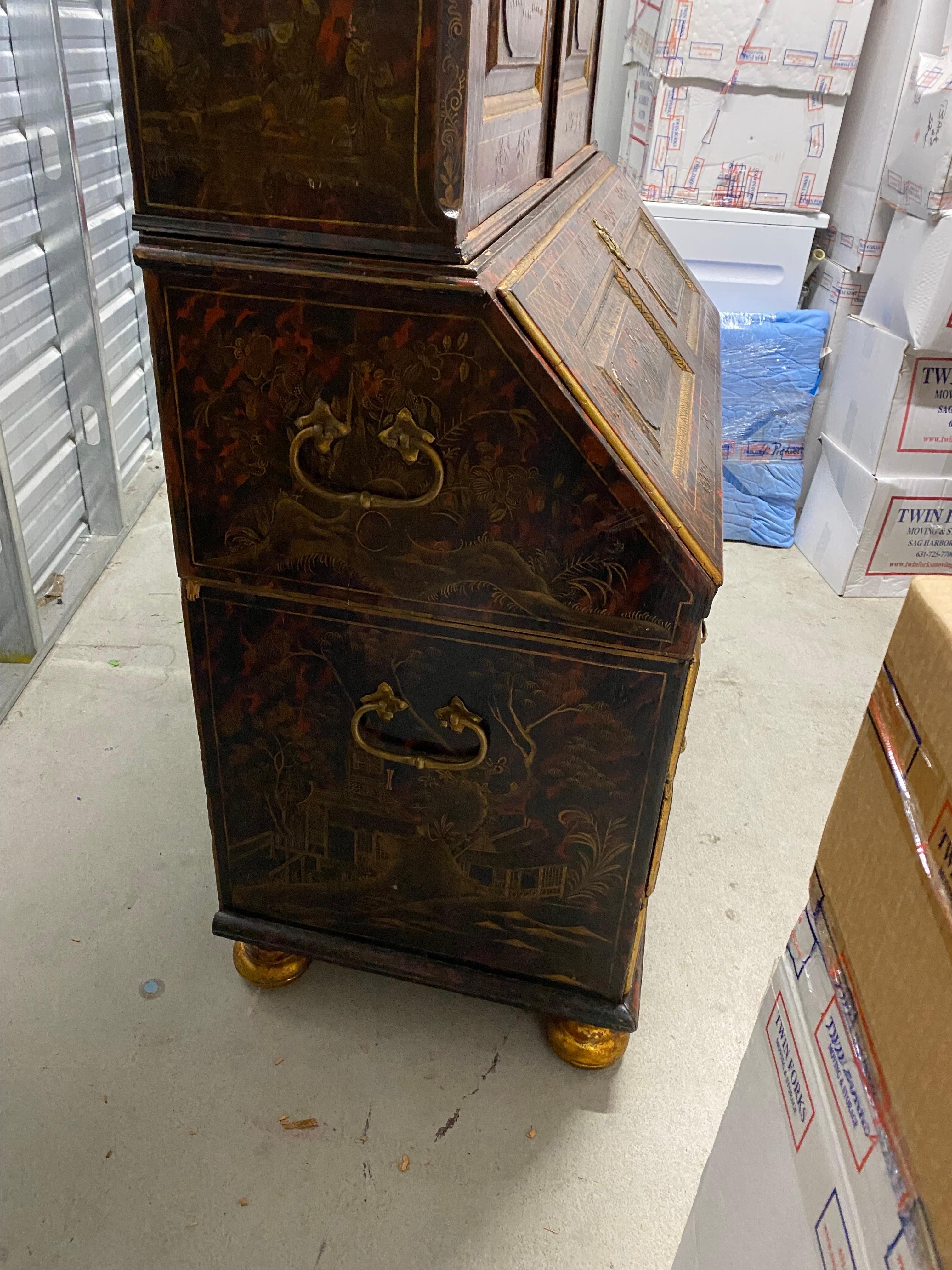 18th Century Northern European Tortoiseshell Lacquer Japanned Bureau Cabinet For Sale 1