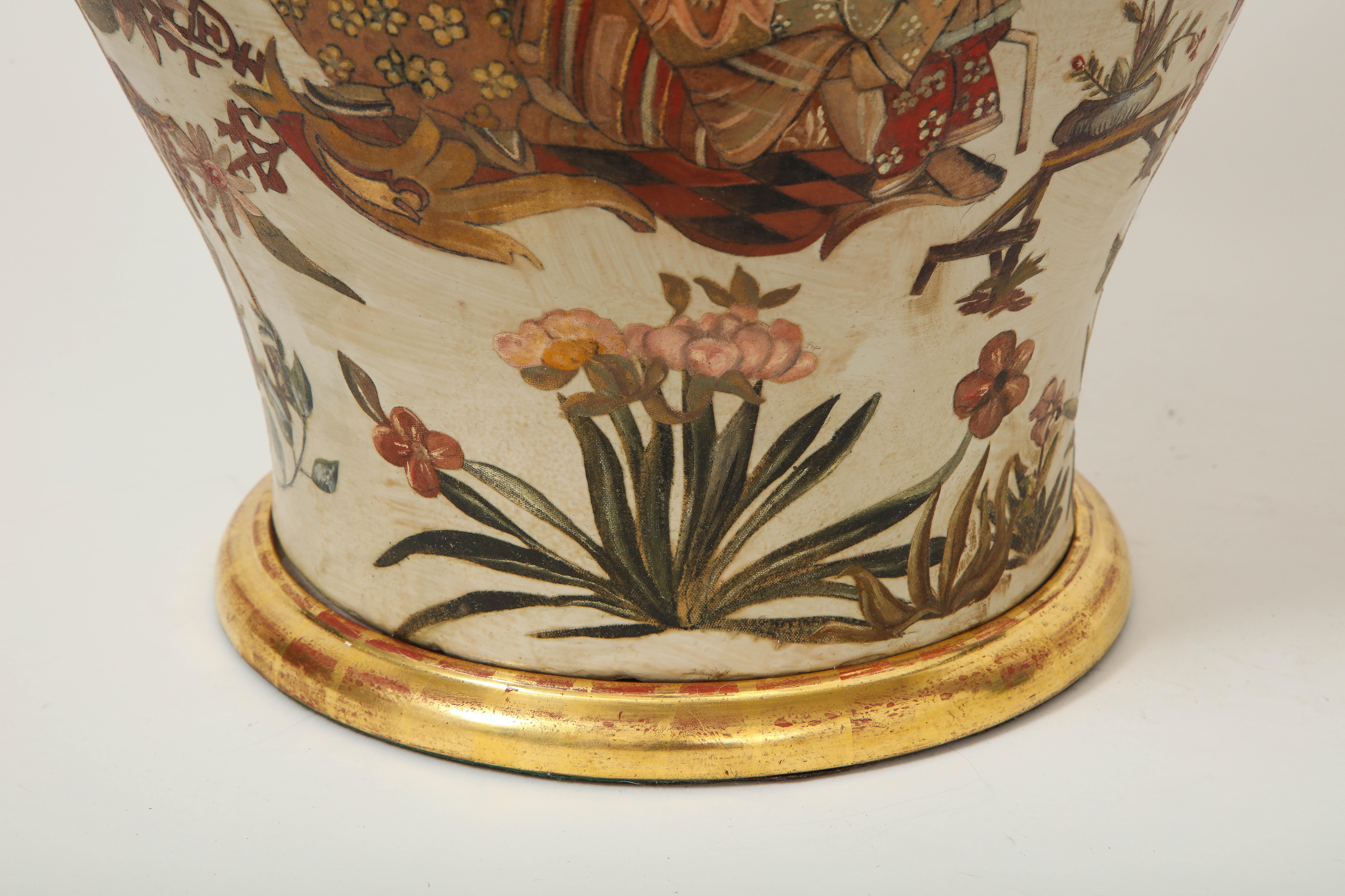 Chinoiseries lampe vase en terre cuite Lacca Povera du 18e siècle d'Italie du Nord en vente