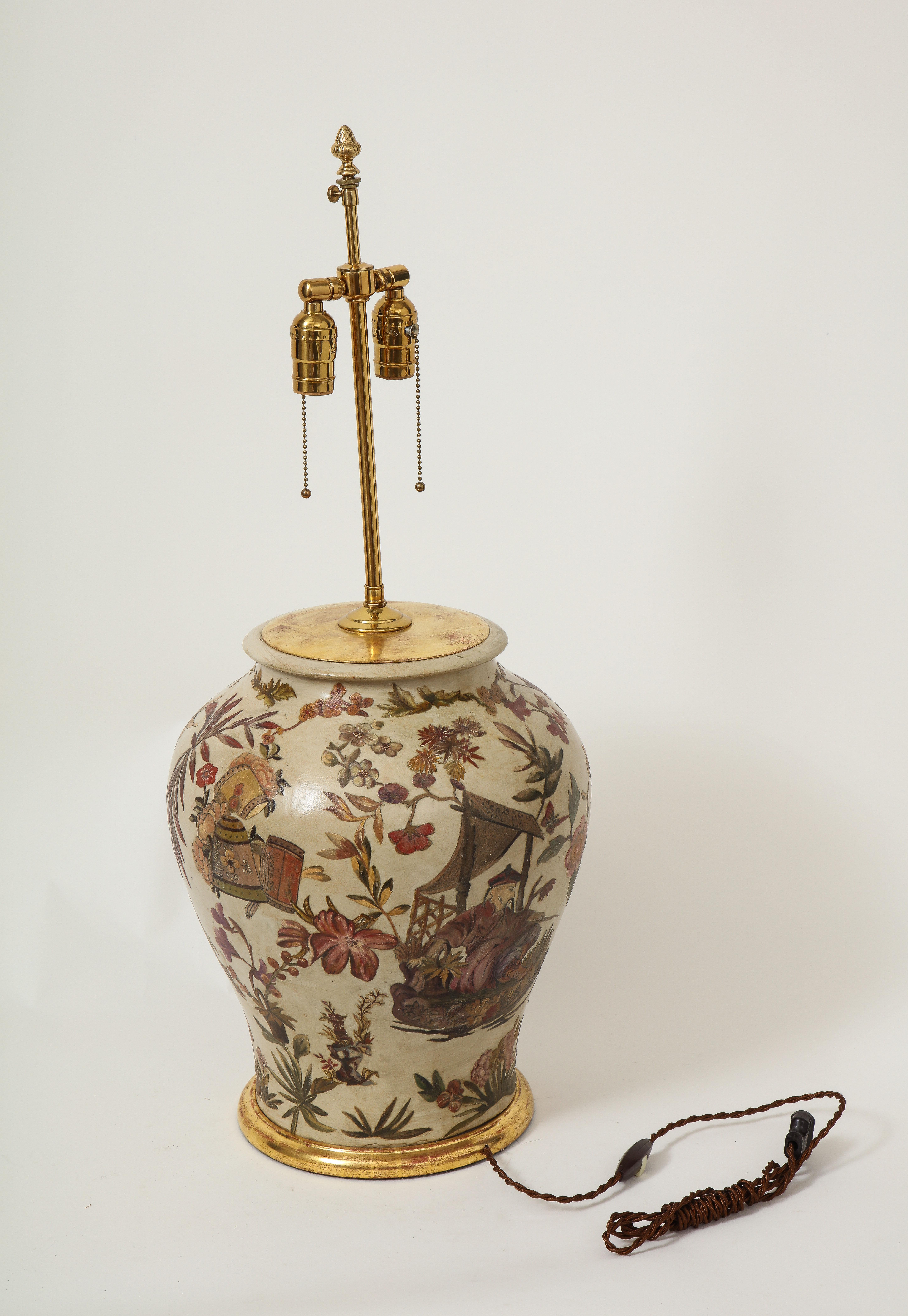 XVIIIe siècle lampe vase en terre cuite Lacca Povera du 18e siècle d'Italie du Nord en vente