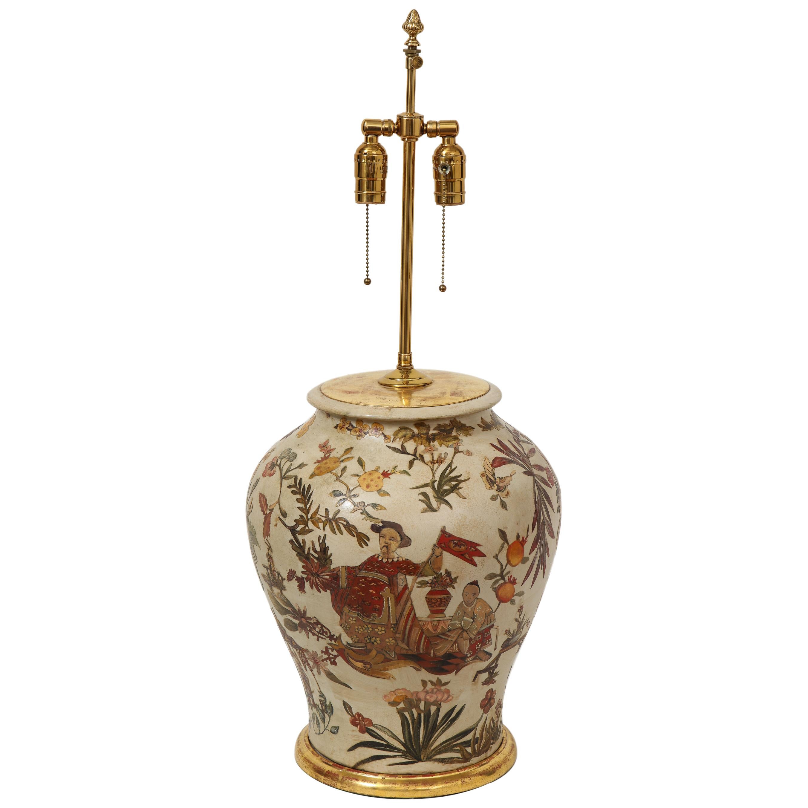lampe vase en terre cuite Lacca Povera du 18e siècle d'Italie du Nord en vente