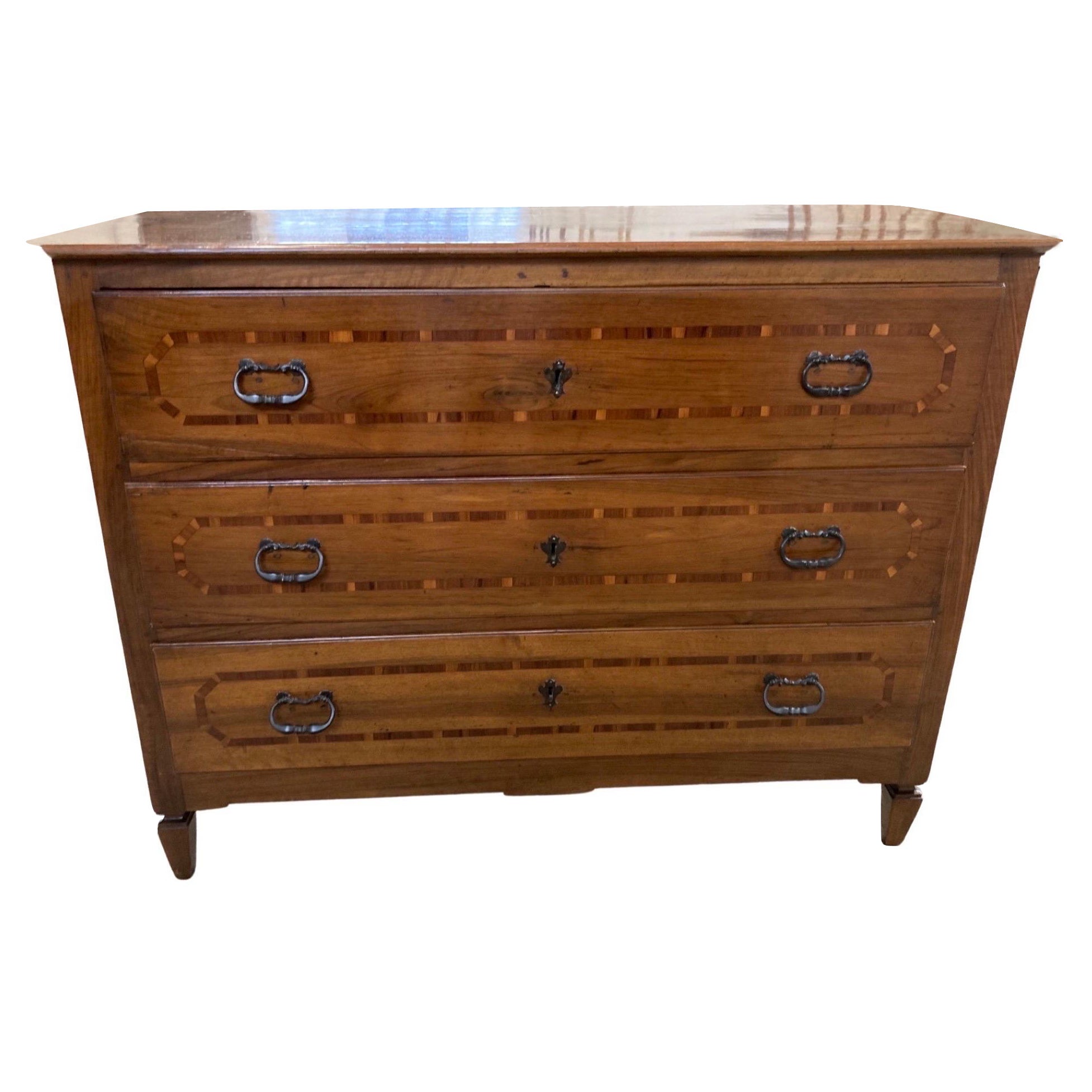 Commode en noyer marqueté Louis XVI du XVIIIe siècle d'Italie du Nord