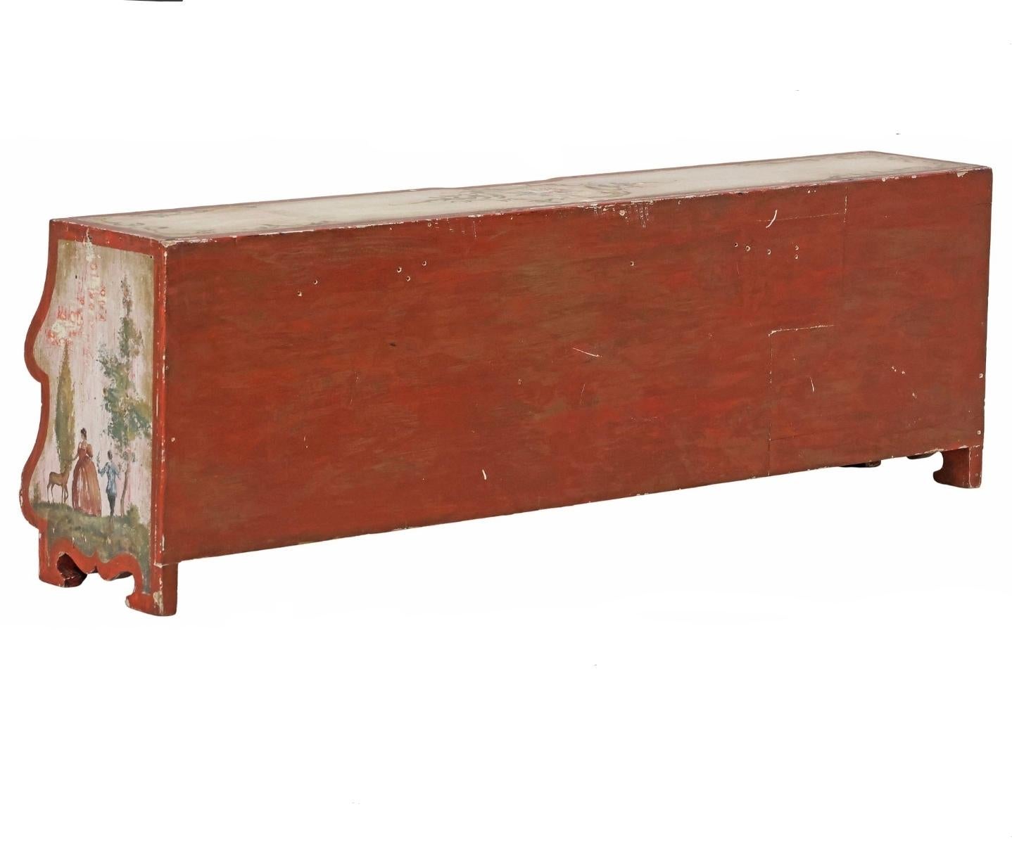 XVIIIe siècle Italie du Nord Cabinet de table ancien en bois polychrome Lacca Povera en vente 9