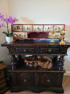 18th Century Northern Italy Polychrome Lacca Povera Wood Antique Table Cabinet