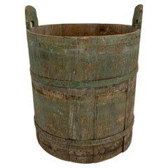 18th Century Northern Swedish Rustic Green Painted Decorative Handled Barrel