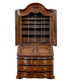 18th century Norwegian carved oak bureau bookcase