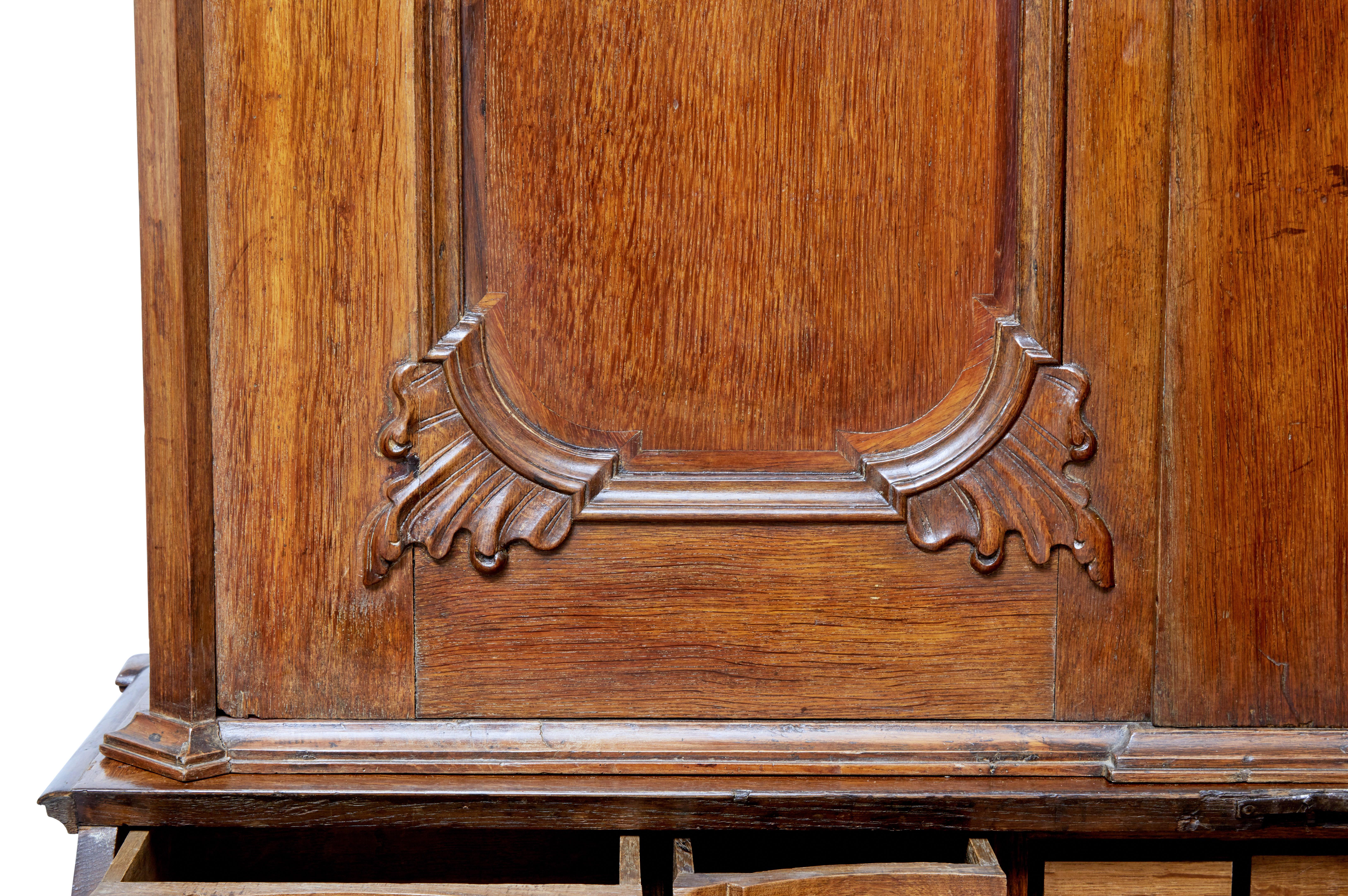18th Century Norwegian Carved Oak Bureau Bookcase 2
