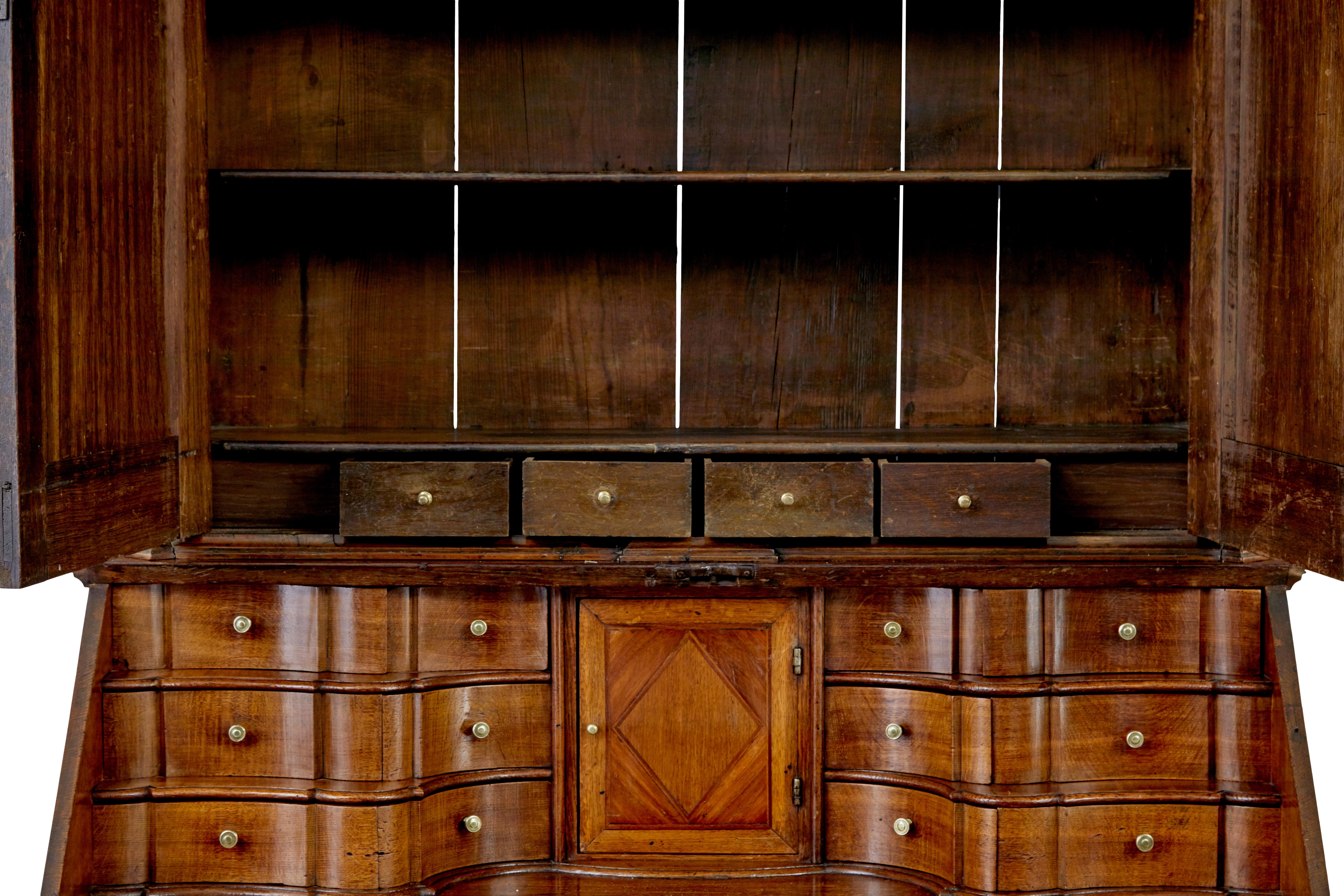 18th Century 18th century Norwegian carved oak bureau bookcase For Sale
