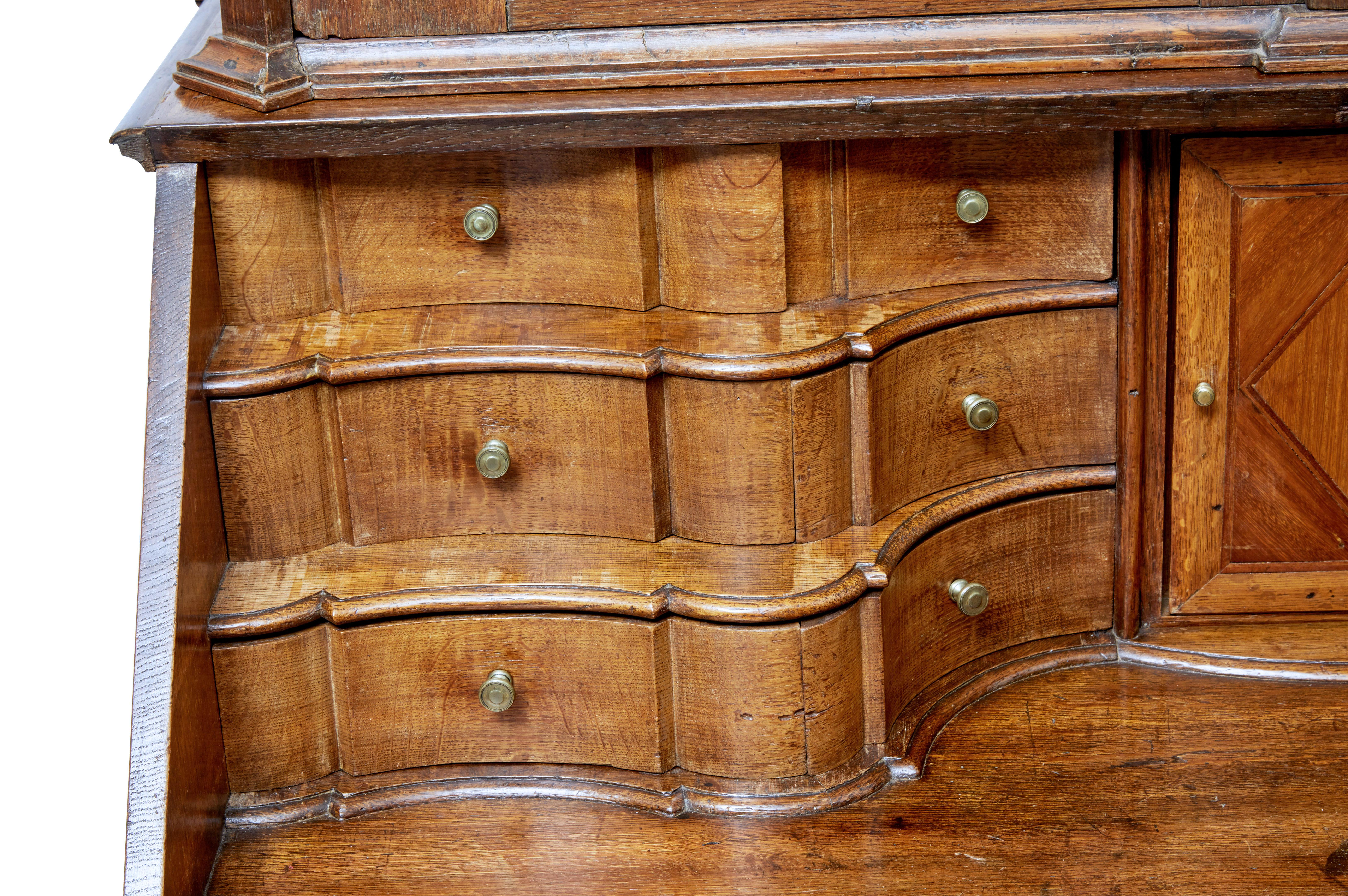 18th Century Norwegian Carved Oak Bureau Bookcase 3